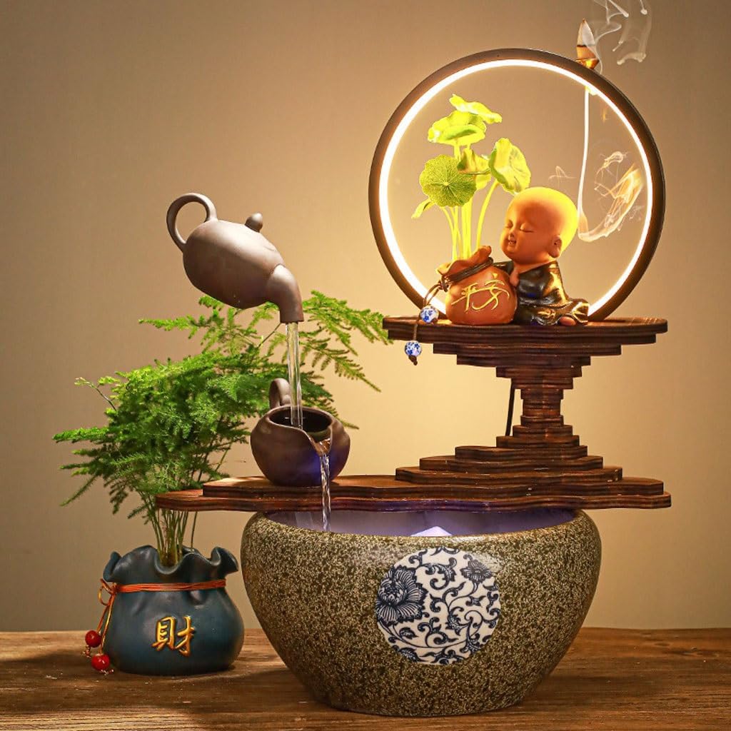 GUERNSEY Tabletop Fountain Chinese Creative Hanging Pot Backflow Incense Desktop Ornaments Office Desktop Fountain Ornaments Indoor Water Ornaments Indoor Waterfall Feature Indoor Fountain