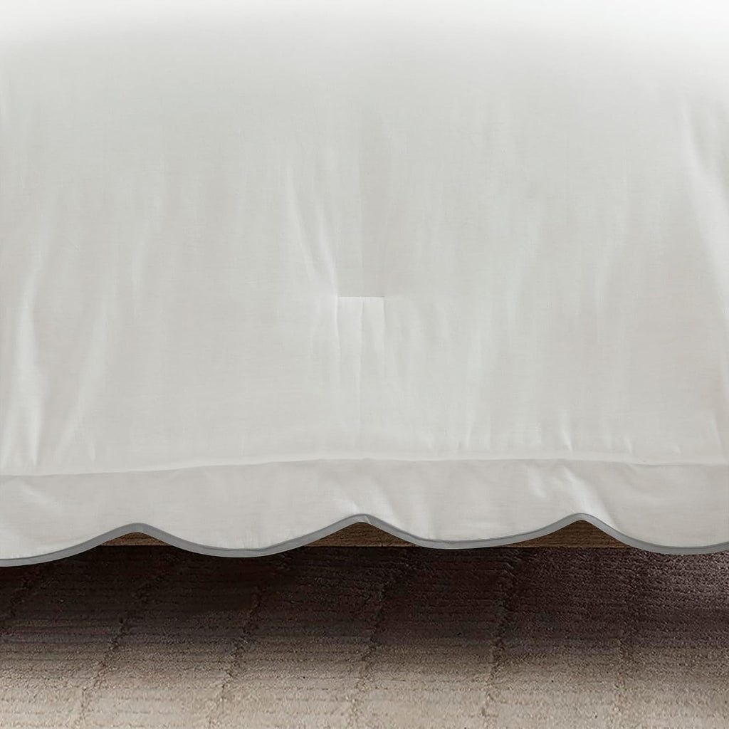 Lush Decor Coastal Chic Scalloped Edge Comforter Set, 3 Piece Set Full/Queen, Gray & White - Queen Bedding Set - White Comforter - Coastal Decor