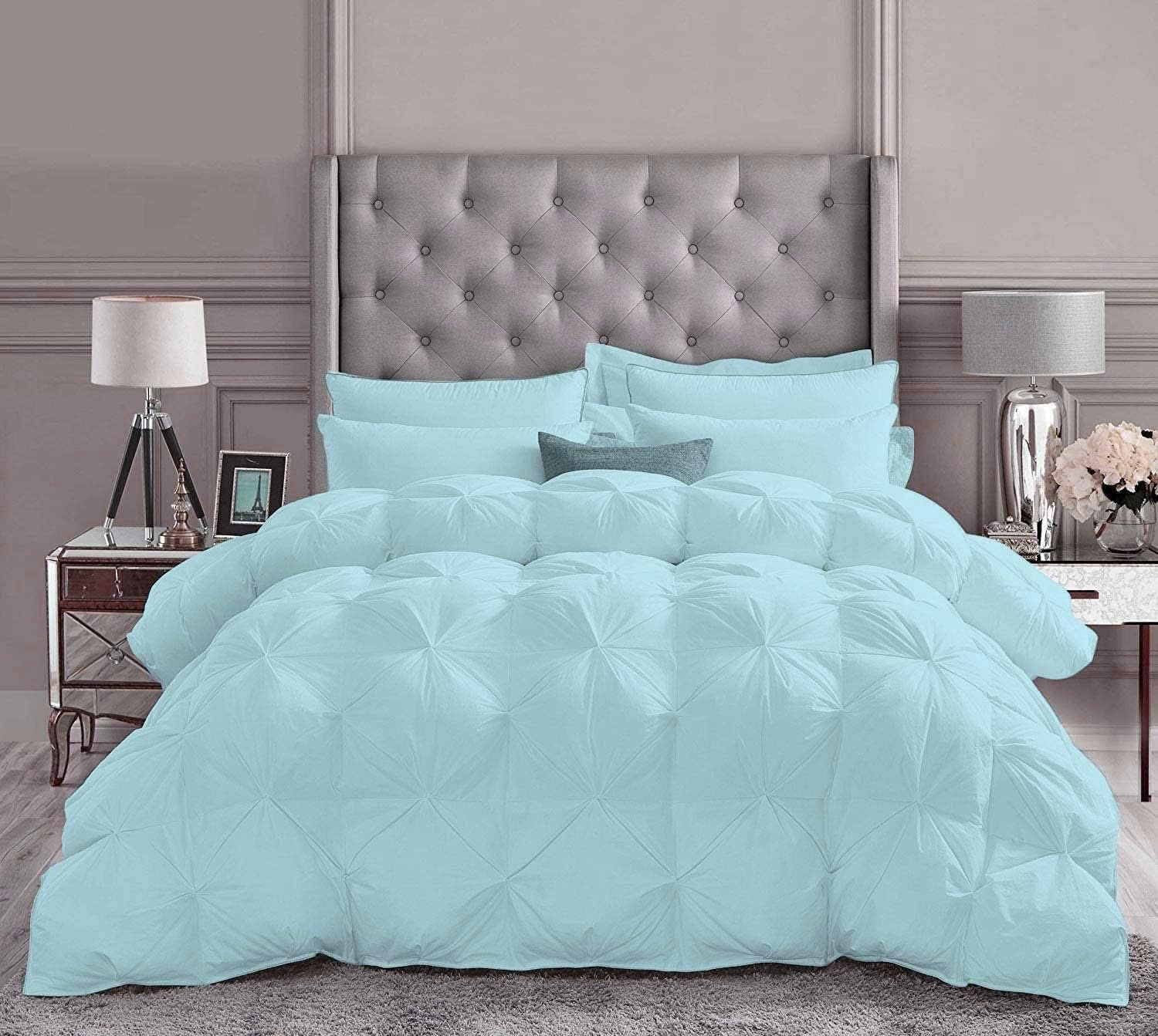 Pinch Pleated Aqua Blue 5 Piece Soft 500 GSM California Queen Size Comforter Set (Comforter + 4 Pillowcases) 1000 Series Egyptian Cotton Comforter Set