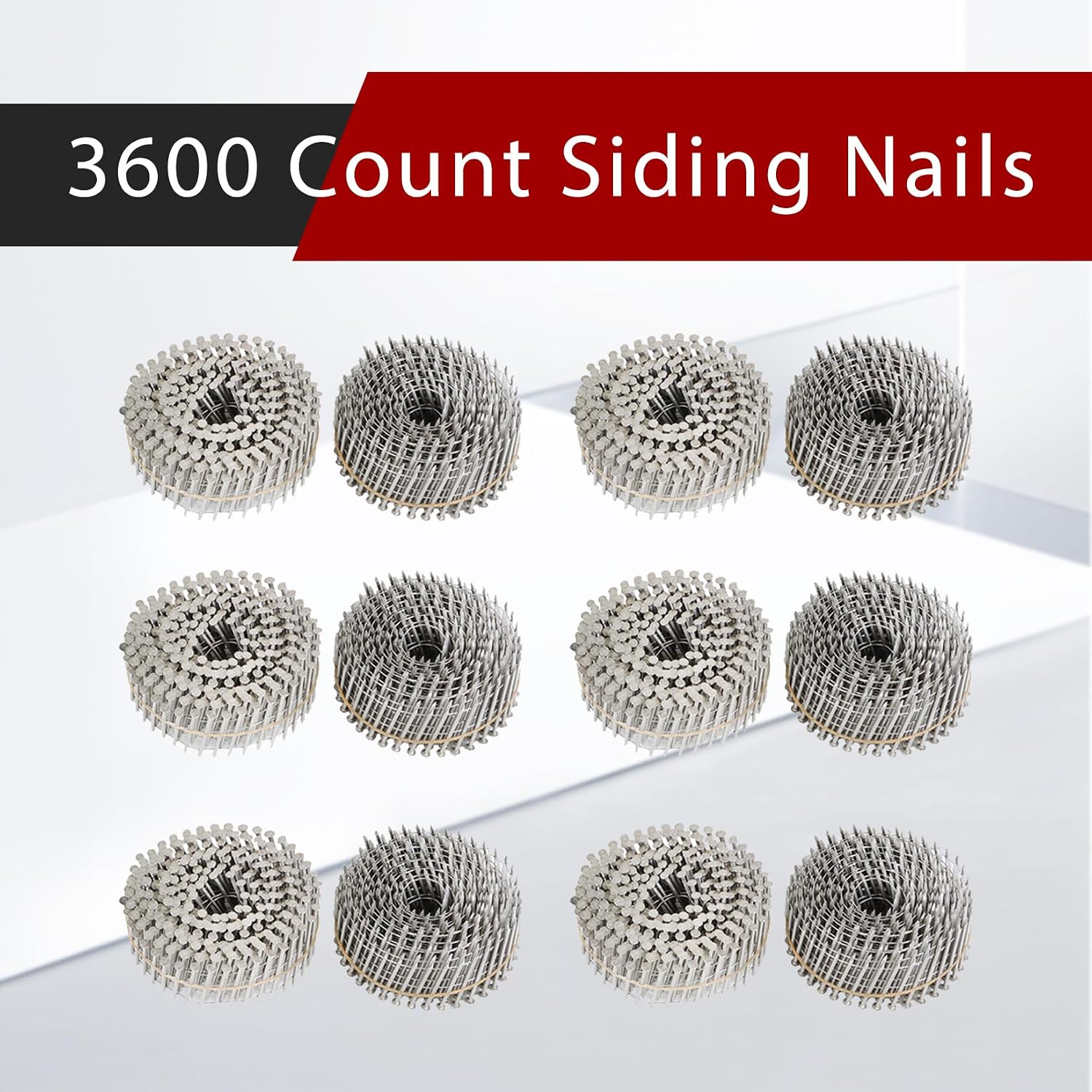 findmall 3600 Count 1-3/4-Inch x .090-Inch Ring Shank 304 Stainless Steel Siding Nails 15-Degree Collated Wire Coil Nails for Wood Siding or Fencing Applications