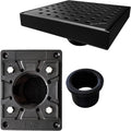 SereneDrains 304 Stainless Steel 6 Inch Square Matte Black Shower Drain Kit with Base Square Design for Tile Floor Drain Grate Cover Hair Catcher Trap Strainer Filter (Matte Black, Square PVC Plastic)