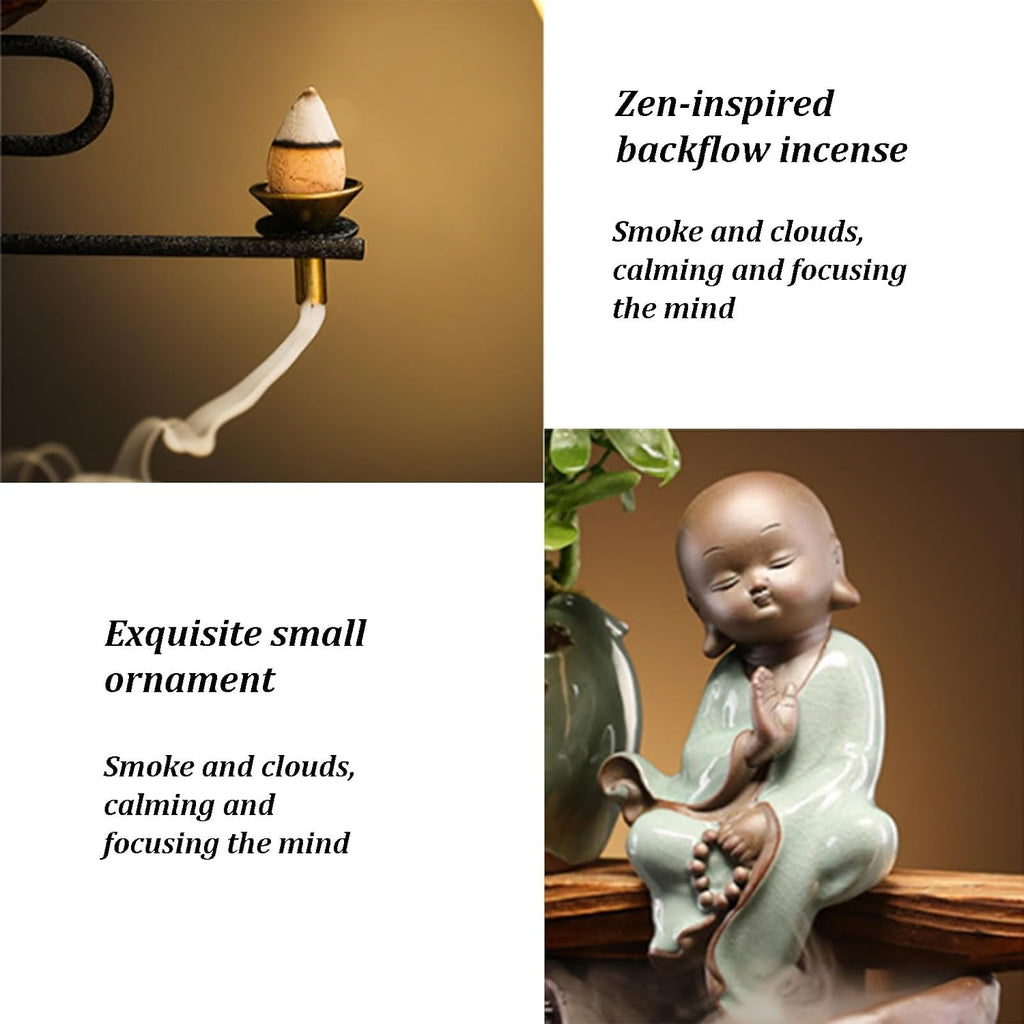 Tabletop Fountain with LED Light, Cwaterfall for Desk with Solid Wood Base & Water Storage Basin, Chinese Zen-Inspired Flowing Water Ornament for Office Living Room(H)