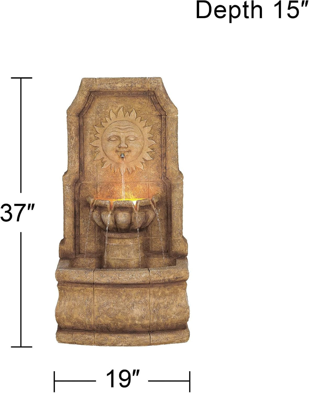 Sun Villa 37' High Large Italian Outdoor Decor Faux Stone Floor Fountain with Light LED Standing Waterfall Tiered Cascading Water Feature for Outside Garden Patio Yard Backyard Porch - John Timberland
