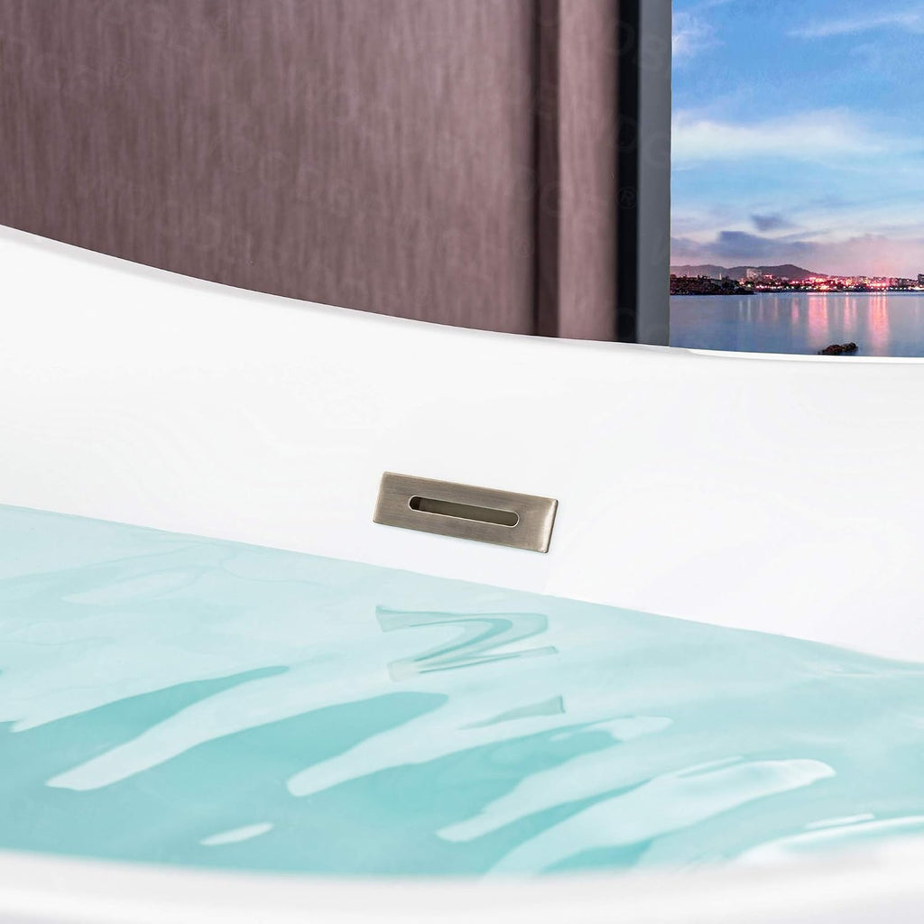WOODBRIDGE 67' Acrylic Freestanding Bathtub Contemporary Soaking White Tub with Brushed Nickel Overflow and Drain，BTA1515--B/N