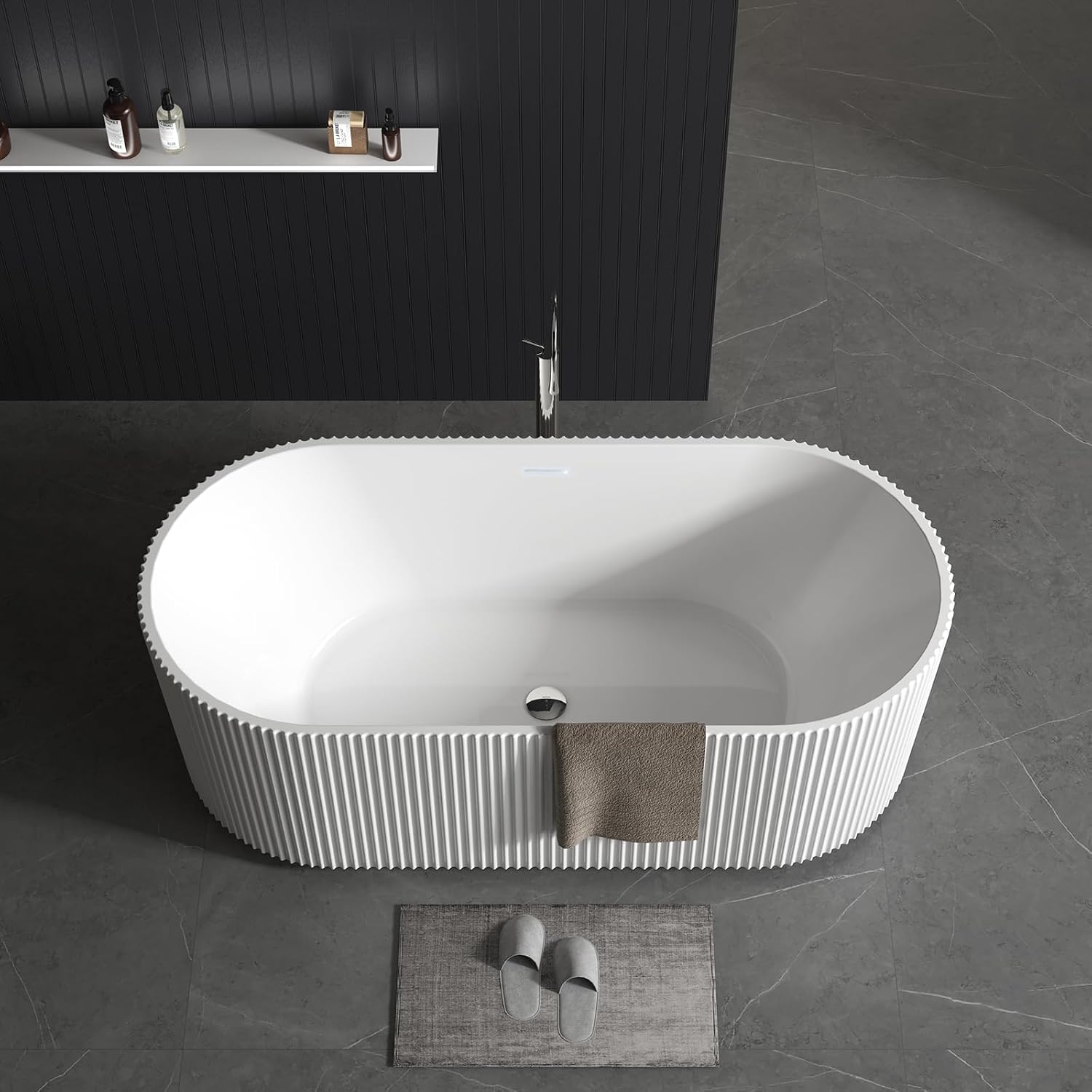 67'' Freestanding Bathtub, Deep Soaking Tub, Non-Slip Base, Acrylic, cUPC Certified Free Standing Tub, Chrome Drain Bath Tub, Modern Tub for Bathrooms, White