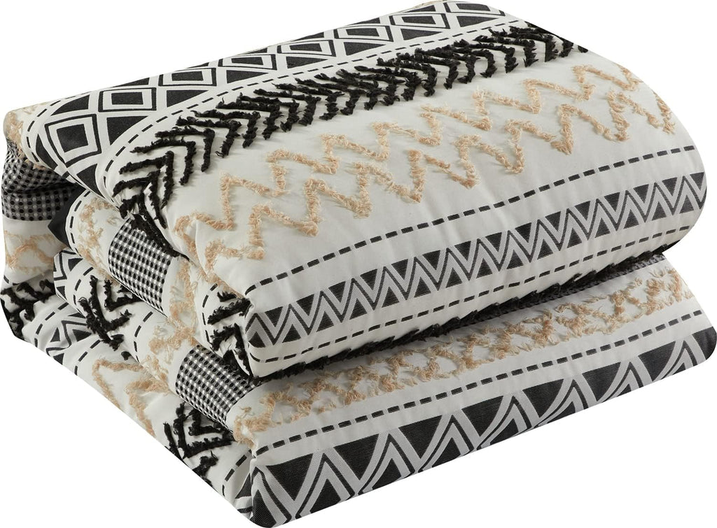 Grand Avenue Black Gold Comforter Set California King Size, 7 Piece Jaquard and Clip Soft Bedding Set, All Season, Matching Shams, Bedskirt, Decorative Pillows
