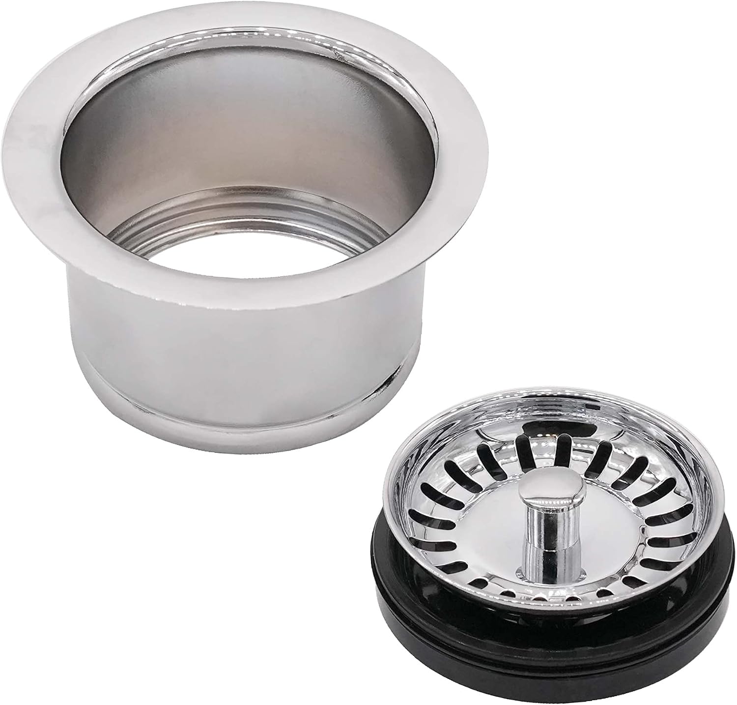 Westbrass CO2196S-26 Combo Pack 3-1/2' Post Style Large Basket Extra-Deep Collar Kitchen Sink Waste Disposal Flange with Strainer Stopper, Polished Chrome