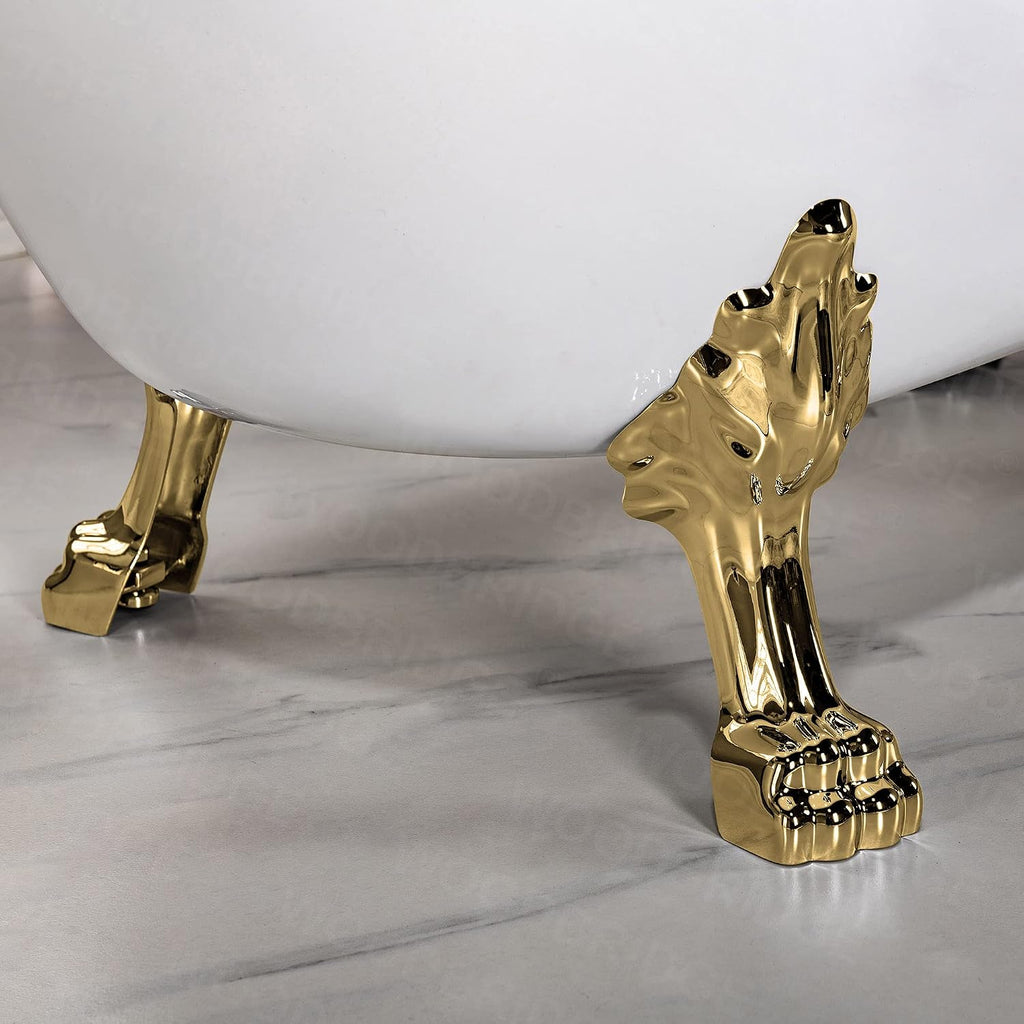 WOODBRIDGE 54' Heavy Duty Acrylic Slipper Clawfoot Bath Tub with Polished Gold Feet + Polished Gold Drain &Overflow