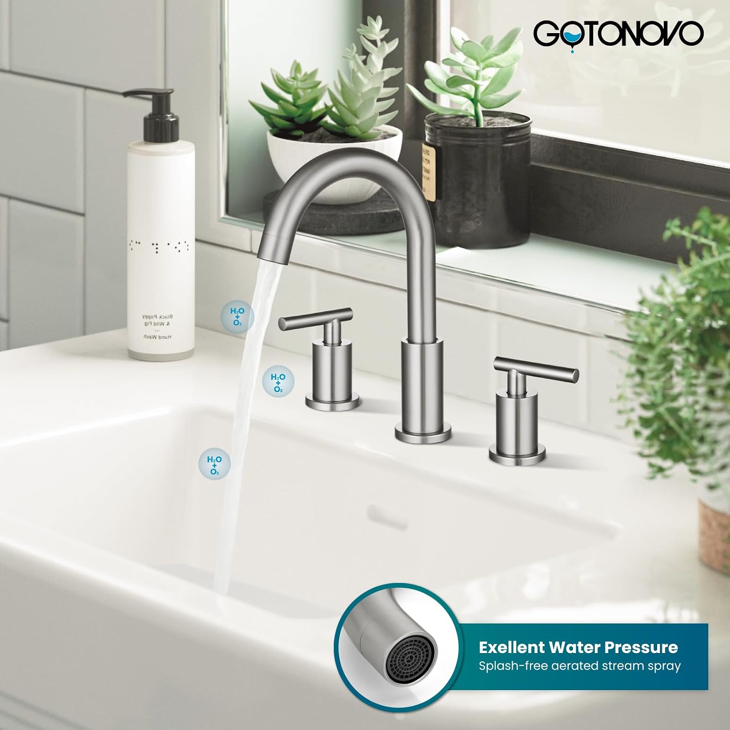 gotonovo 3 Hole 2 Handles Lavatory Basin Bathroom Sink Faucet with Single-Handle Shower Faucet Set Shower Kit with Valve Shower Head and Handle Set Shower Trim Kit