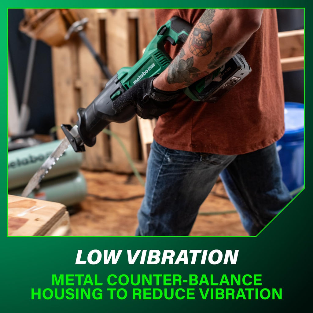 Metabo HPT 18V MultiVolt Cordless Reciprocating Saw, Orbital Cut Mode, 36% Less Vibration, 1-1/8' Stroke Length, 3,000 SPM, LED Light, Tool Body Only, CR18DBQ4