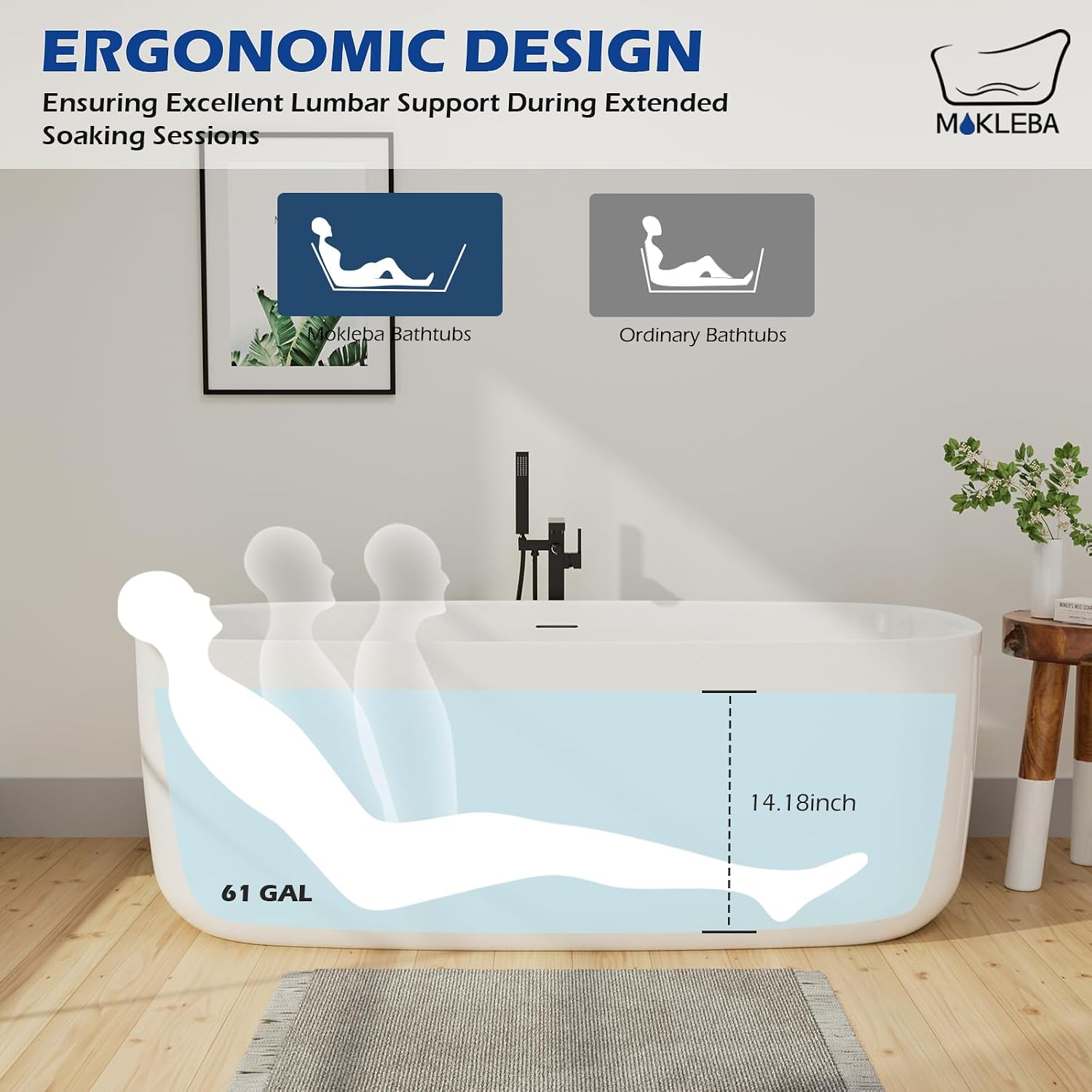 59' Lucite Acrylic Freestanding Bathtub, Rectangular Shape Contemporary Soaking Tub with Toe-tap Chrome Center Drain, Slotted Overflow, cUPC Certified, Glossy White