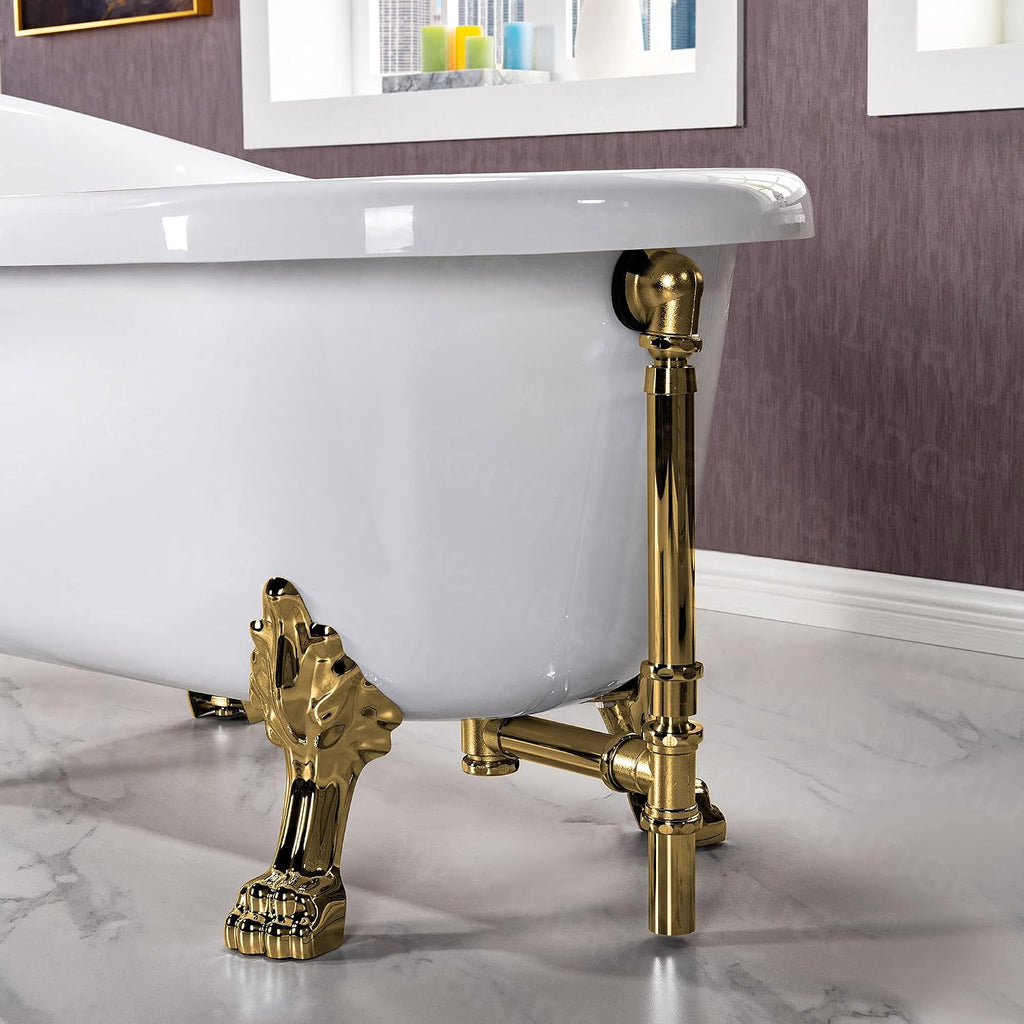 WOODBRIDGE 54' Heavy Duty Acrylic Slipper Clawfoot Bath Tub with Polished Gold Feet + Polished Gold Drain &Overflow