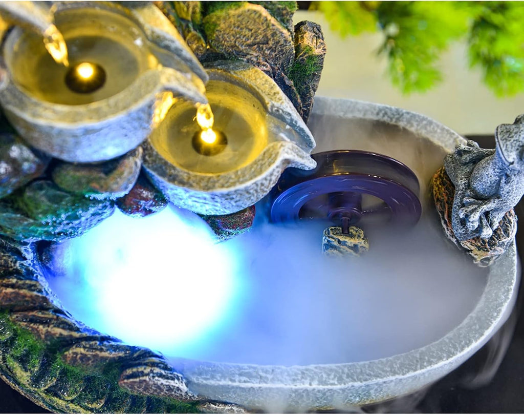 HIHELO Desktop Fountain Indoor Tabletop Fountain Waterfall Zen Meditation Indoor Waterfall Function with Automatic Pump Artificial Tree and Lighting Waterfall Water Fountain Outdoor (Size : Large)