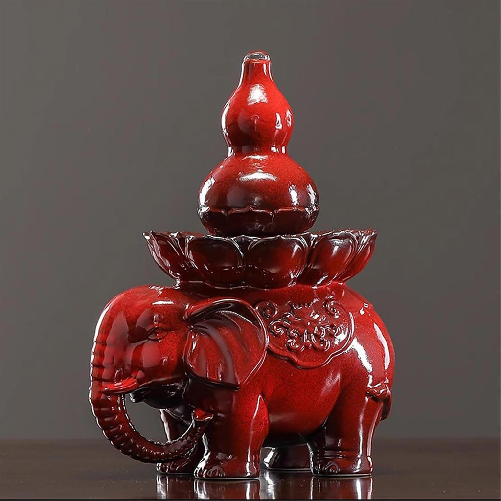 Tabletop Chinese Style Water Tabletop Fountain Ceramic Elephant Flowing Water Ornament Decor(Blue)