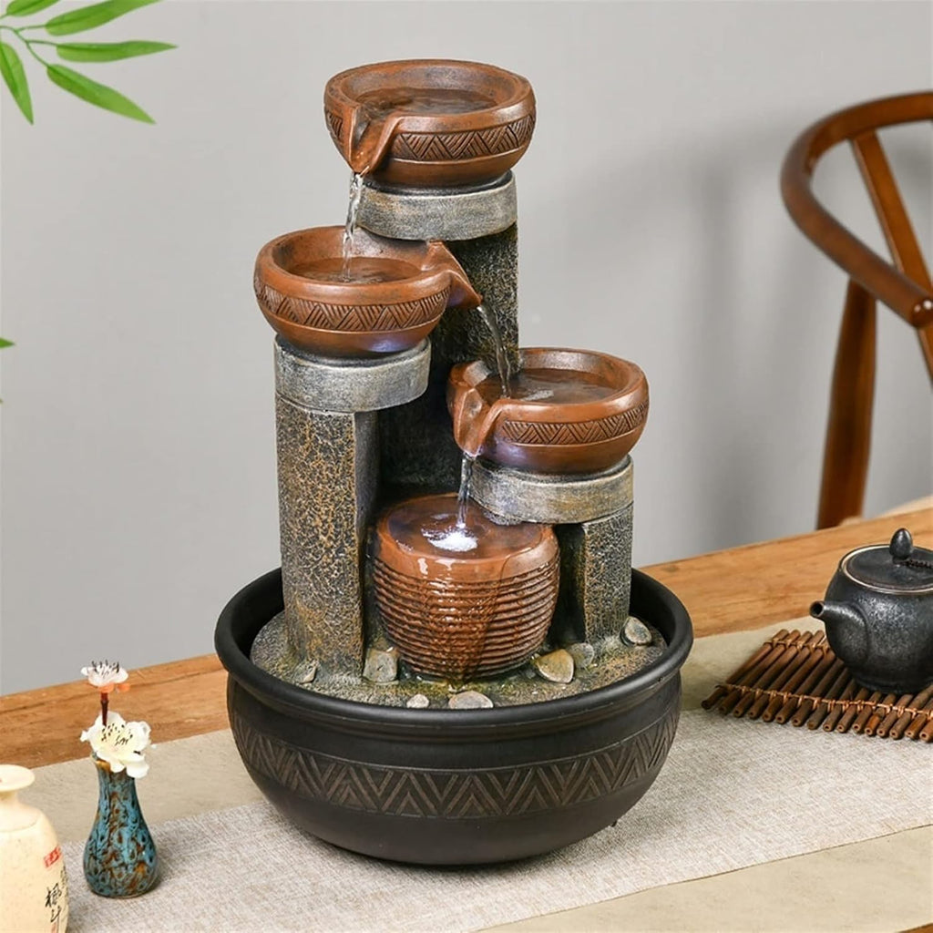 HIHELO Tabletop Fountain Retro Circulating Water Fountain Home Living Room Desktop Decoration Entrance TV Cabinet Office Decorative Fountain Indoor Fountain
