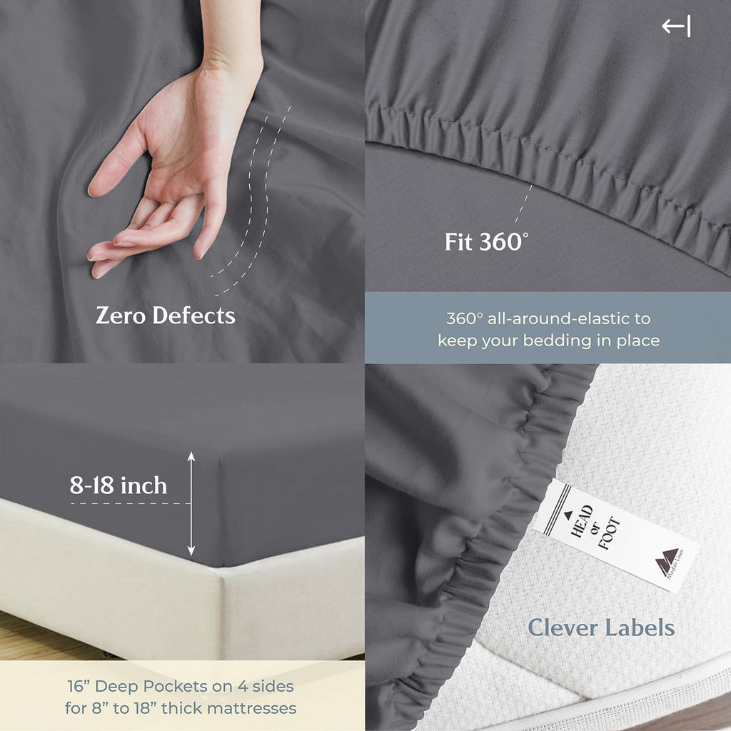 Mayfair Linen 100% Egyptian Cotton 2 Pack Queen Sheet Set - Luxury 500 Series Soulmate Collection Cotton Sheets Queen Size (8 PC, Dark Grey), Soft, Cooling, Sateen 16' Deep Pocket Hotel Quality Sheet