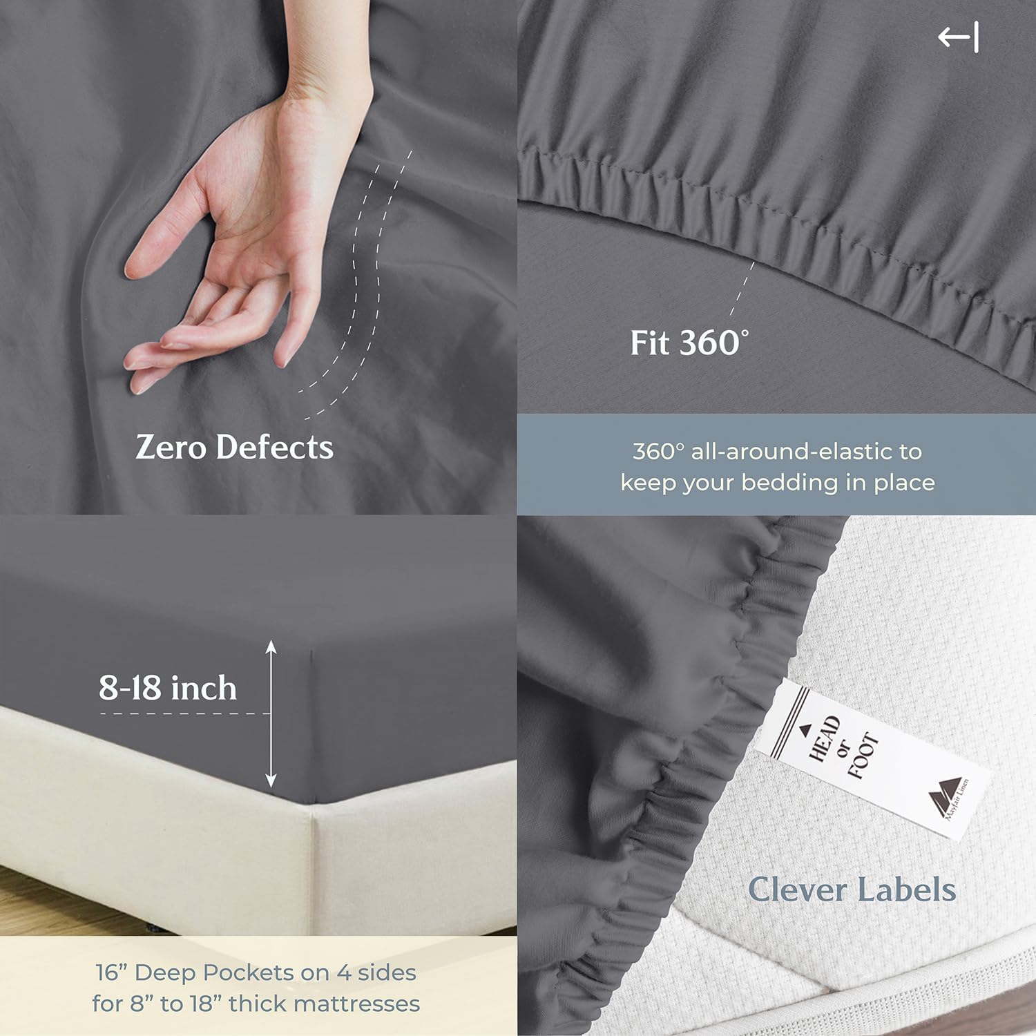 Mayfair Linen 100% Egyptian Cotton 2 Pack Queen Sheet Set - Luxury 500 Series Soulmate Collection Cotton Sheets Queen Size (8 PC, Dark Grey), Soft, Cooling, Sateen 16' Deep Pocket Hotel Quality Sheet