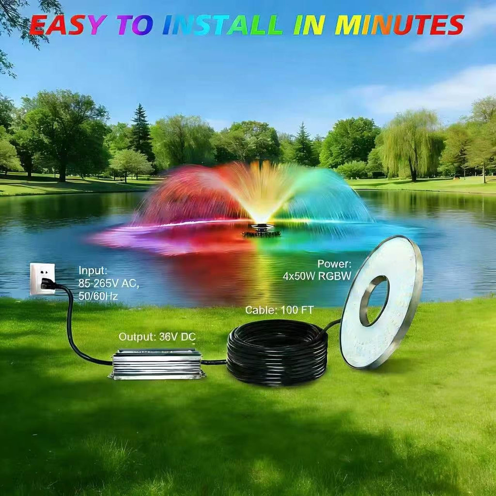 Pond Fountain Aerator,pond aerator,with Dynamic LED RGB Lighting Adjustable Modes, Digital Timer | 1 HP 15,000 GPH, 750W 110V, 100FT Cord - for Large Ponds, Lakes & Outdoor Water Features