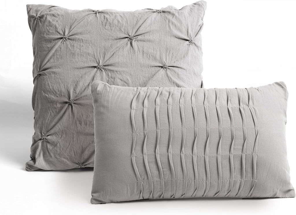 Lush Decor Ravello Pintuck Comforter Set - Luxe 5 Piece Textured Bedding Set - Traditional Glam & Farmhouse Inspired Bedroom Decor - King, Gray