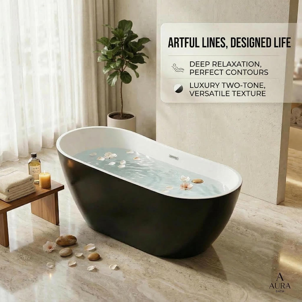 Garvee 67' Deep Soaking Bathtub, Non-Slip Acrylic Tub with Chrome Drain, cUPC Certified, Ergonomic Modern Bath for Bathrooms, Easy-Install, Black Upturned