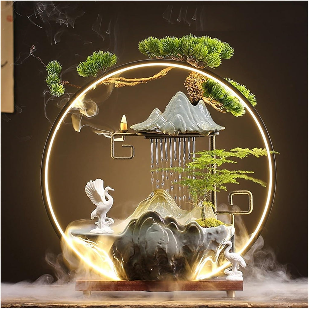 GUERNSEY Tabletop Fountain Chinese Creative Circulating Water Fountain Fortune-attracting Ornaments Living Room Office Desktop Atomizing Humidifier Indoor Fountain(C)