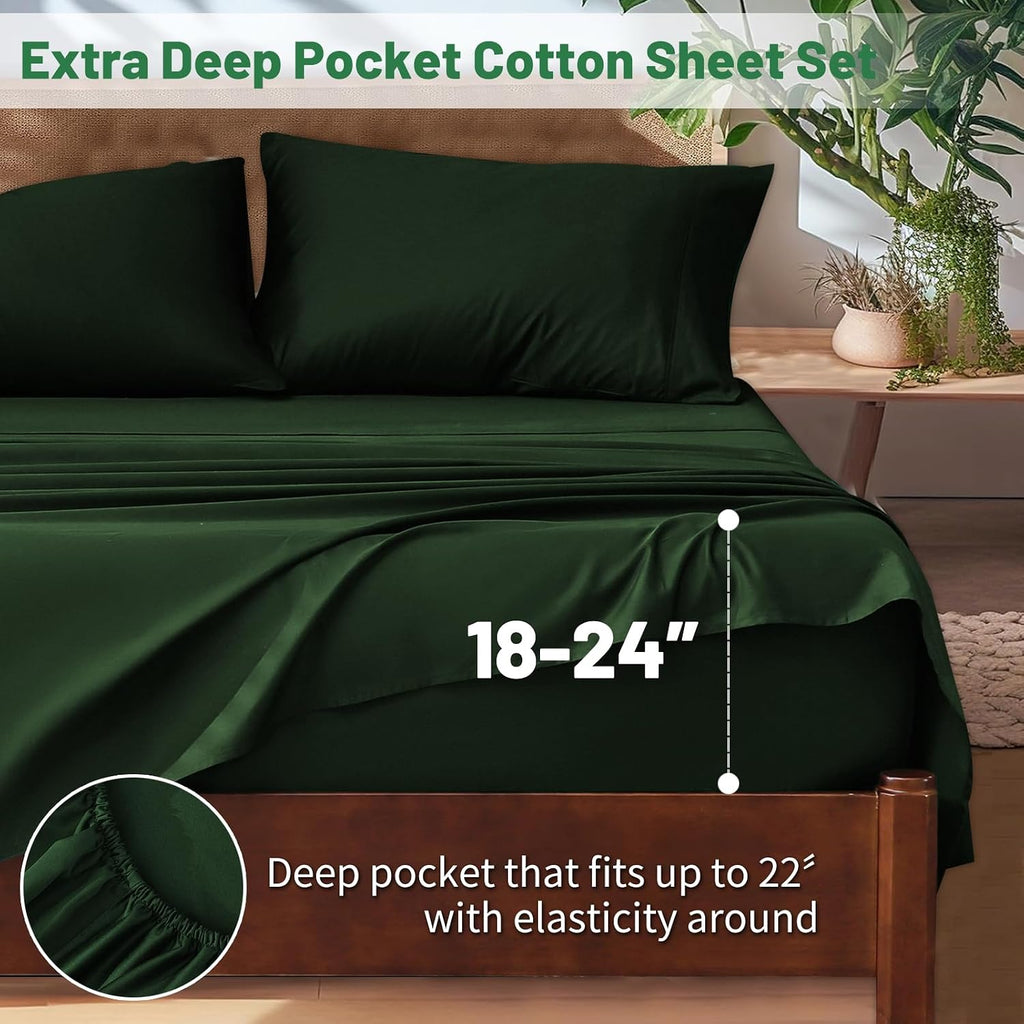 Extra Deep Pocket California King Sheets 18-24 Inch 100% Egyptian Cotton 1000 Thread Count Sateen Weave Soft Breathable 4 Pieces（California King,Forest Green）