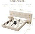 Luxurious Queen Platform Bed Frame, Velvet Upholstered Headboard with 2 Built-in Wall Sconces & Nightstands, Sturdy Metal & Solid Wood Frame, Squeak-Free, No Box Spring Needed, Beige White