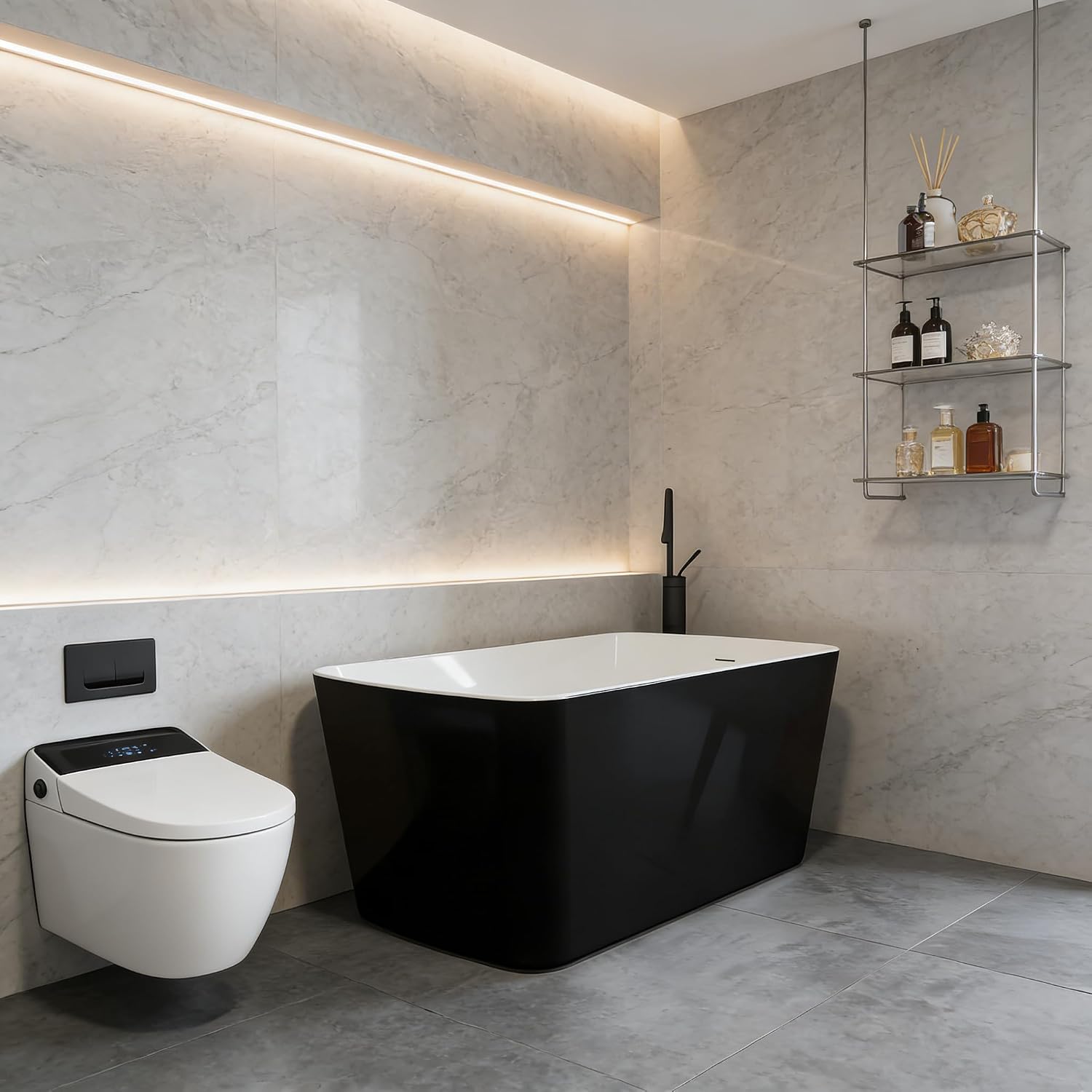 Garvee 49 Inch Acrylic Soaking Bathtub, Modern Square Design, Deep Ergonomic Tub with Matte Drain & Black Overflow, Double-Walled Insulation, Glossy White, CUPC Certified