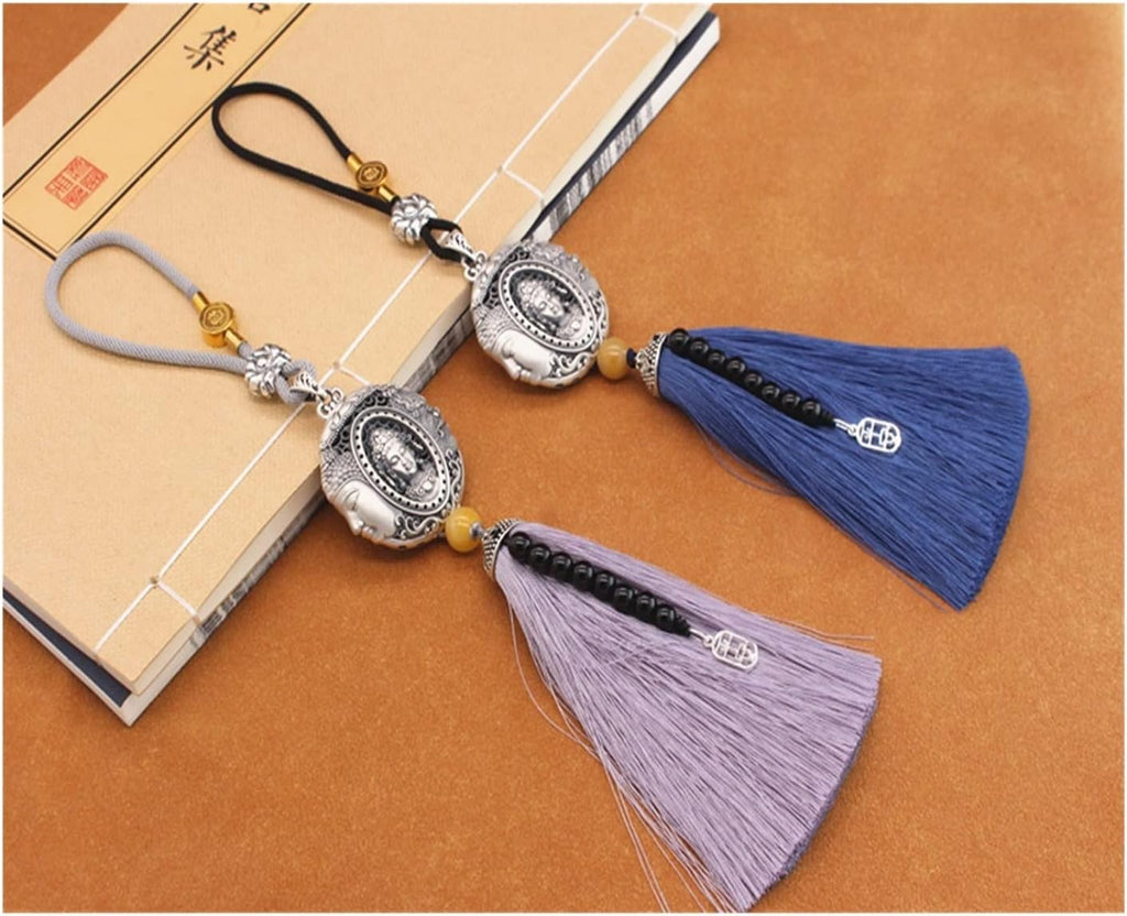 TITIZA Car Interior Good Luck Pendant Car Rearview Mirror Pendant 999 Sterling Silver Peace of Mind Between A Car Charm Car Accessories (Color : 1#)