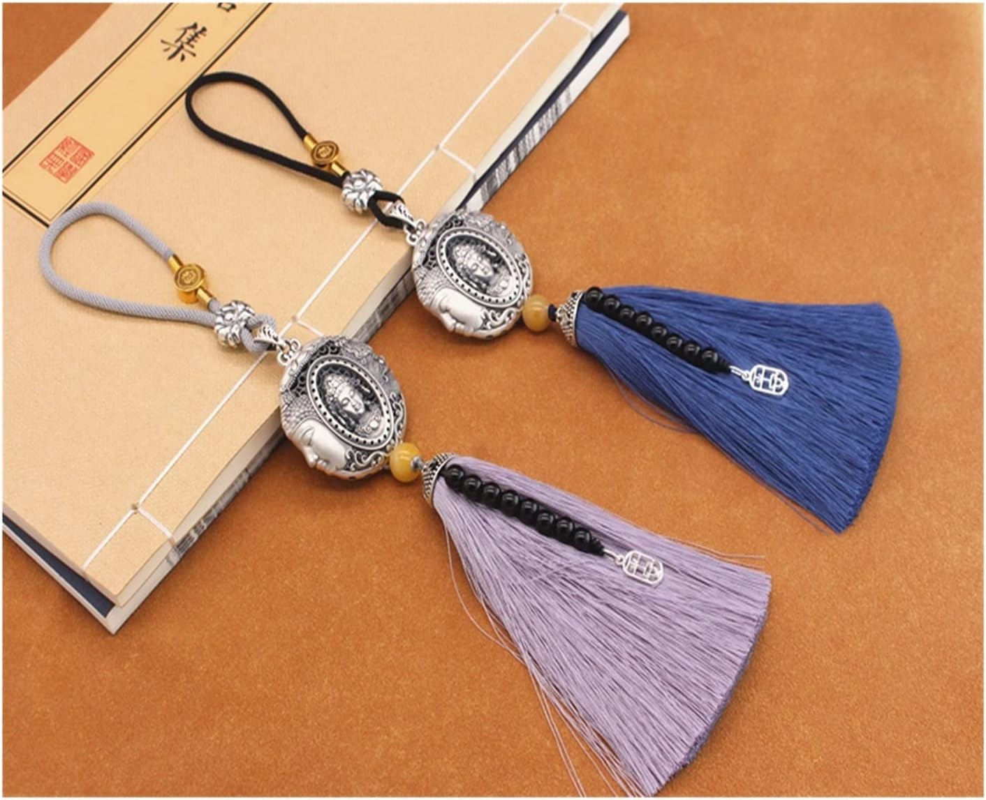 TITIZA Car Interior Good Luck Pendant Car Rearview Mirror Pendant 999 Sterling Silver Peace of Mind Between A Car Charm Car Accessories (Color : 1#)