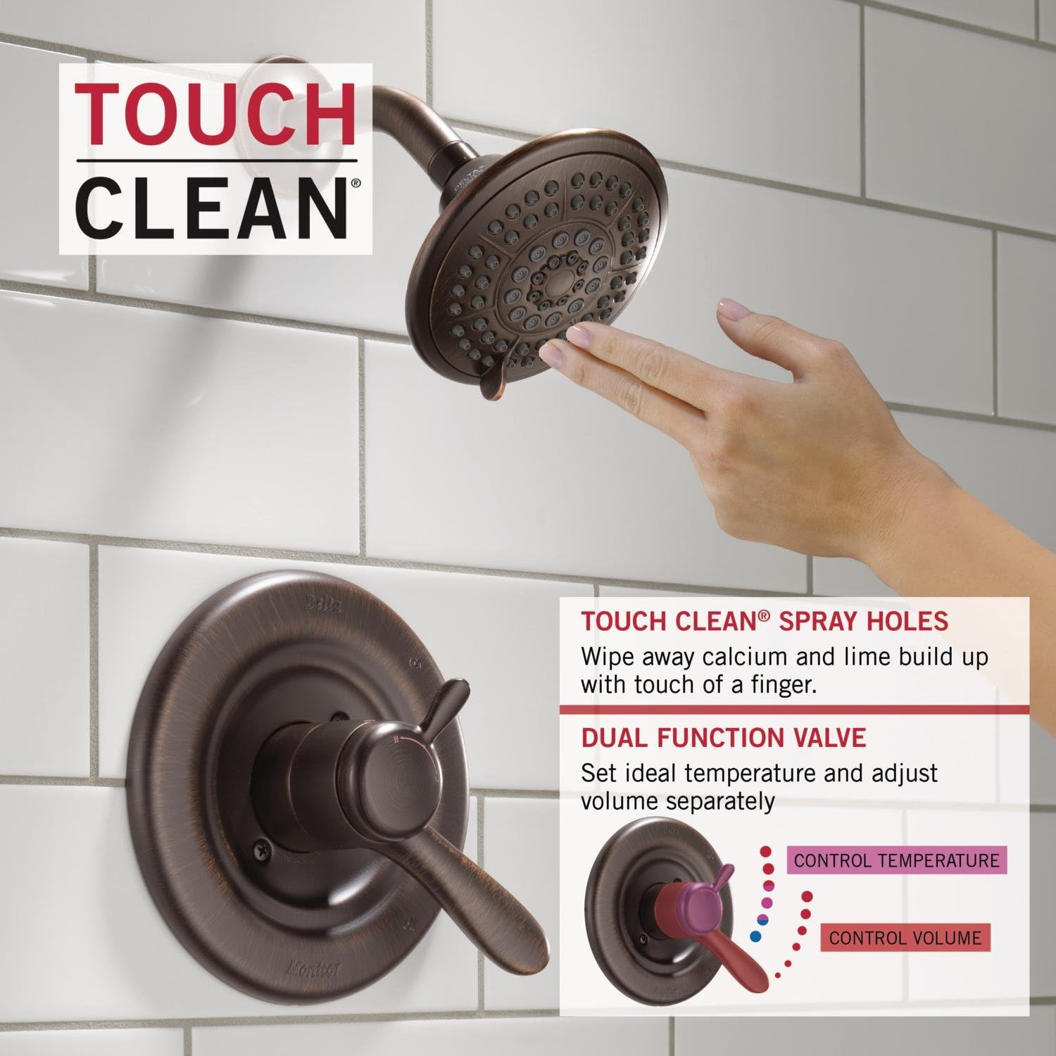 Delta Faucet Lahara 17 Series Dual-Function Tub and Shower Trim Kit with 5-Spray Touch-Clean Shower Head, Venetian Bronze T17438-RB (Valve Not Included)