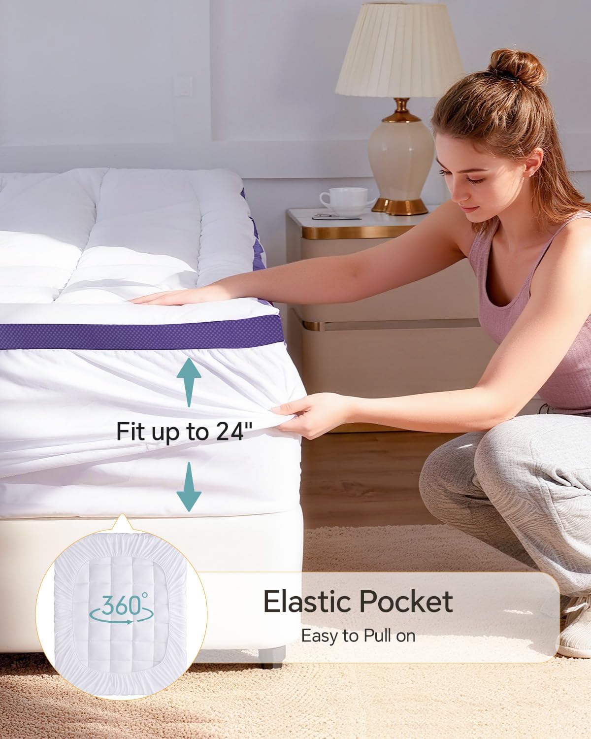 ChiXpace Dual Layer 4 Inch Memory Foam Mattress Topper Full - 2 Inch Gel Memory Foam and 2 Inch Pillow Top Mattress Pad, 7-Zone Egg Crate Full Size Mattress Topper(White)