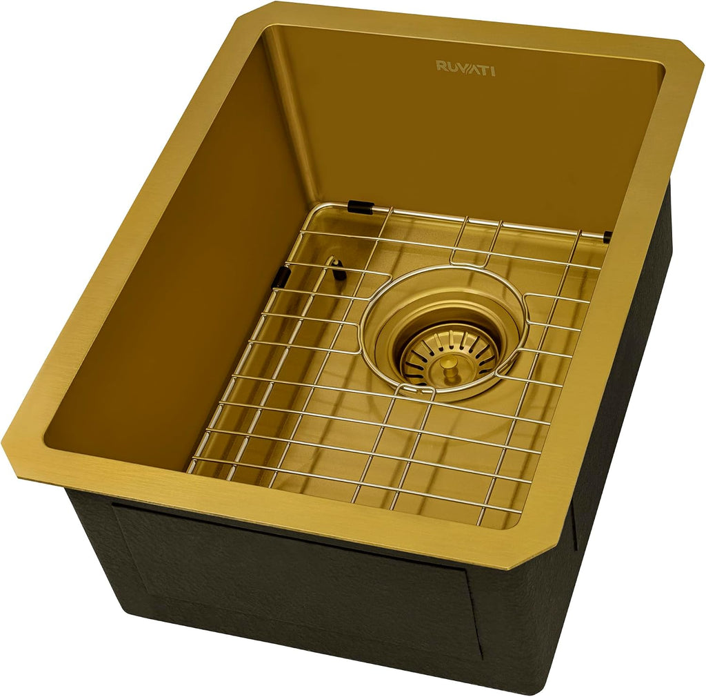 Ruvati 14-inch Polished Brass Matte Gold Stainless Steel Undermount Bar Prep Sink - RVH7114GG