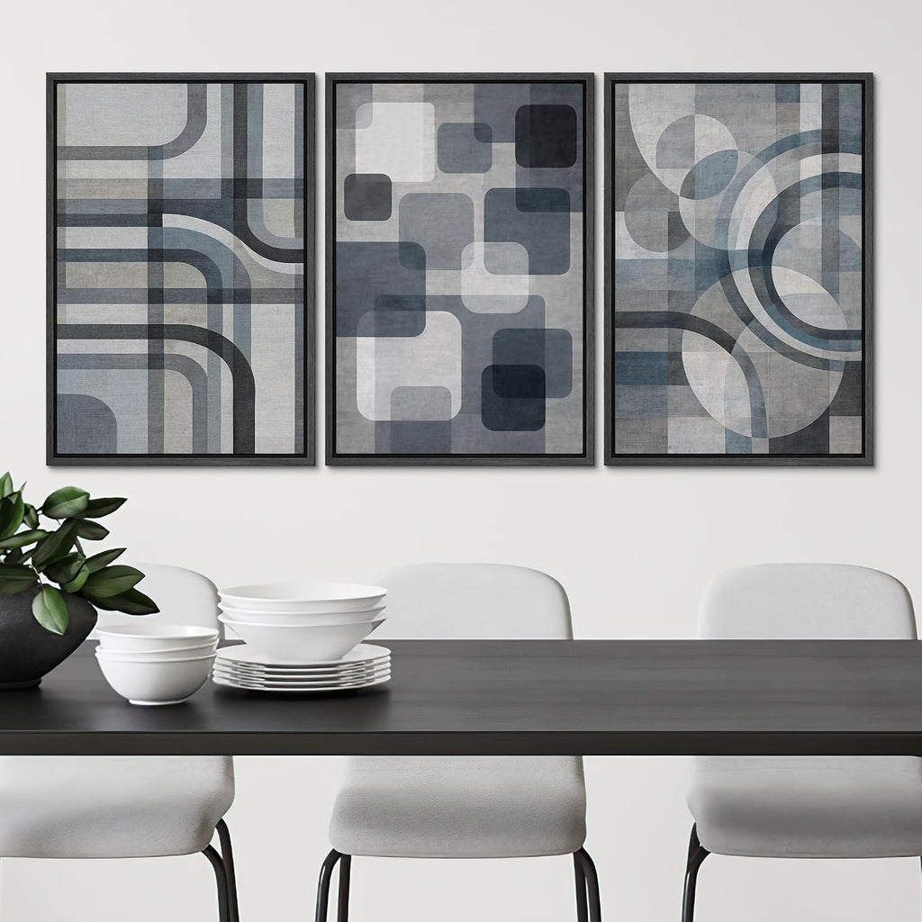 SIGNLEADER Framed Canvas Print Wall Art Set Blue Gray Geometric Abstract Illustrations Modern Art Boho Decorative for Living Room, Bedroom, Office - 24'x36'x3 BLACK