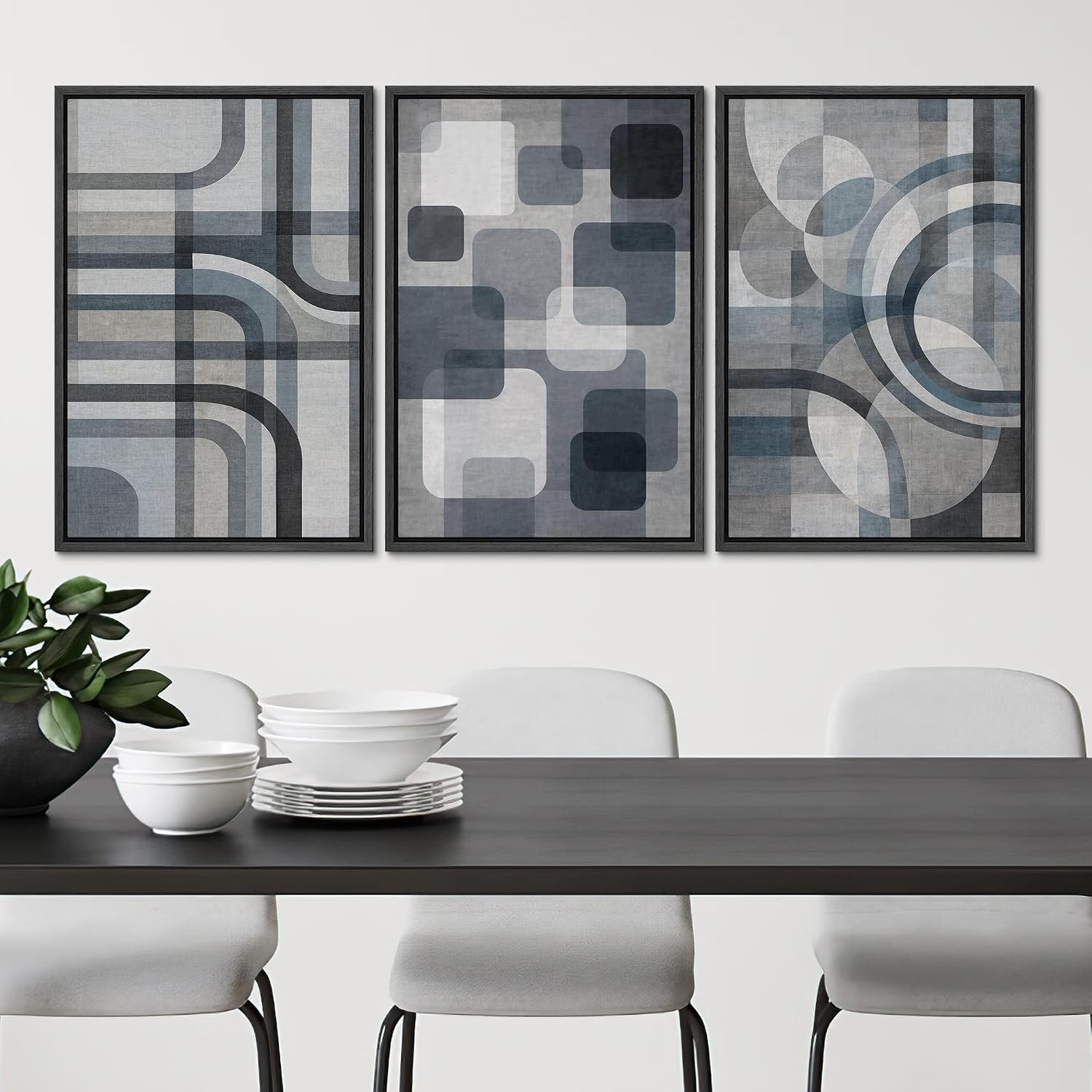 SIGNLEADER Framed Canvas Print Wall Art Set Blue Gray Geometric Abstract Illustrations Modern Art Boho Decorative for Living Room, Bedroom, Office - 24'x36'x3 BLACK
