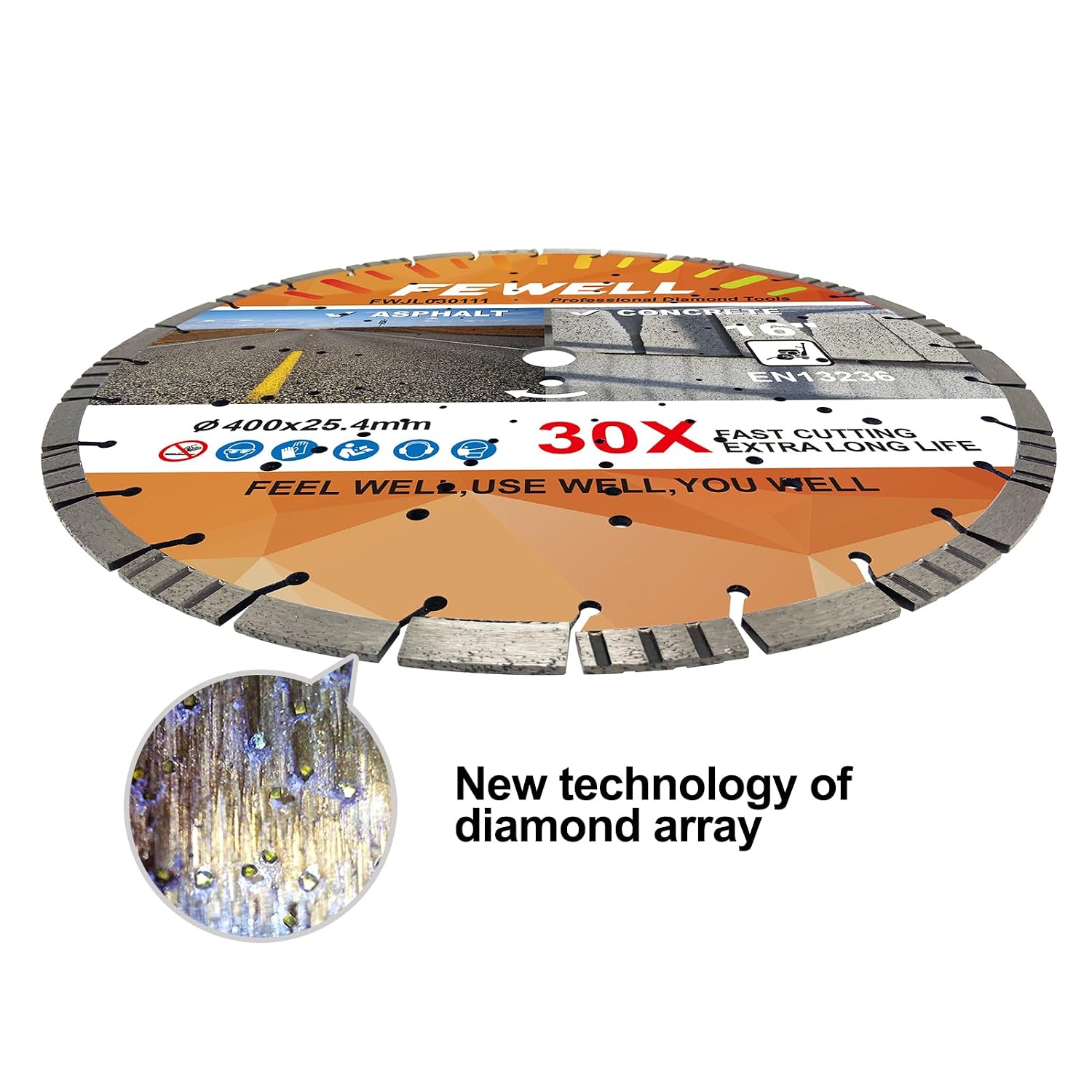 FEWELL 16' Premium Diamond Saw Blade, Multi-Purpose Diamond Blade, Cutting Hard Reinforced Concrete Asphalt Masonry Stone Terrazzo, Laser-Welded Segmented, 1'-20mm Arbor