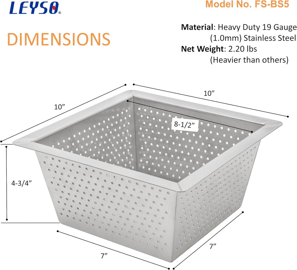 Leyso Stainless Steel Floor Sink Top Hang Basket Strainer Sink Drain Cover 10' x 10' x 4-3/4' for Kitchen, Restaurant, Bar, Buffet (4-3/4'H SS x 4)