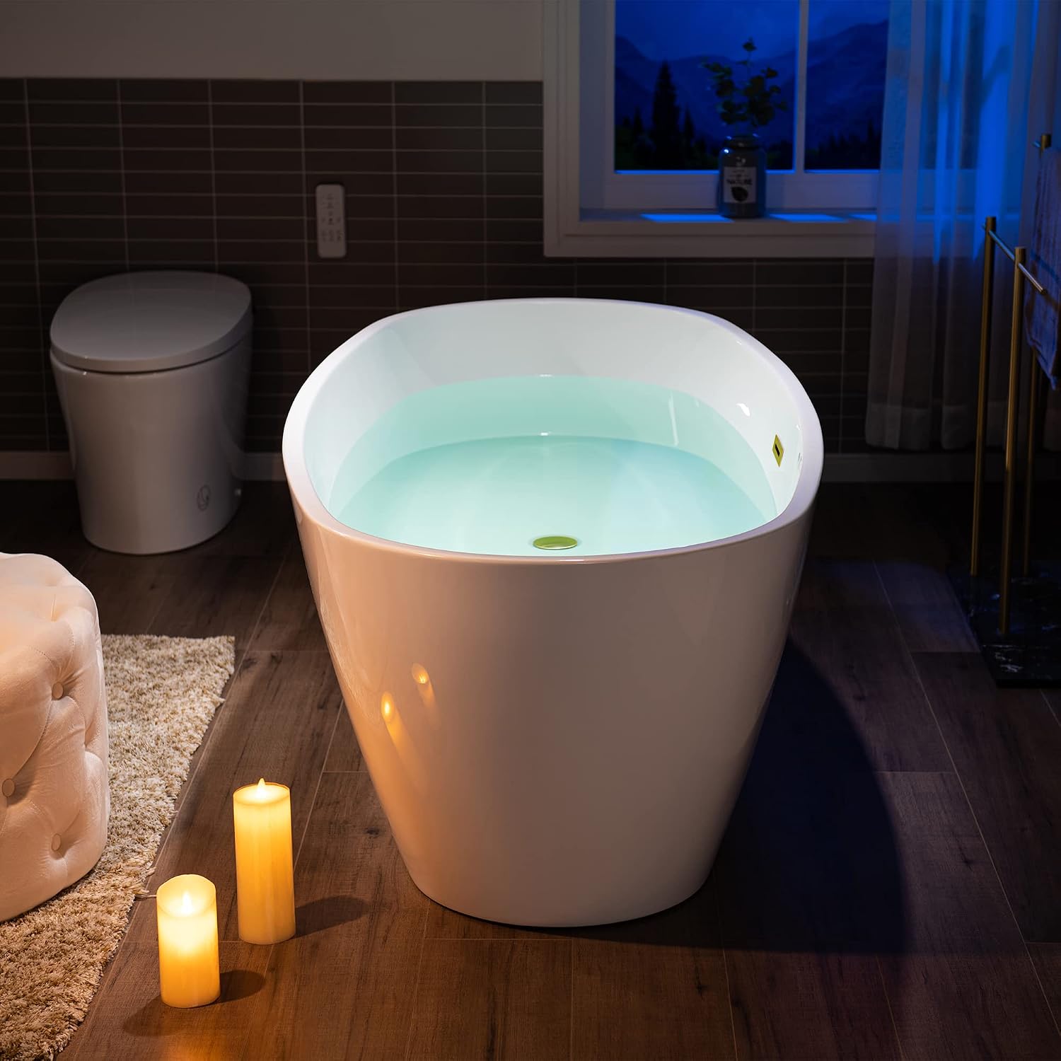 WOODBRIDGE 71' Acrylic Freestanding Bathtub Contemporary Soaking Tub, White Acrylic,Brushed Gold Drain/Overflow