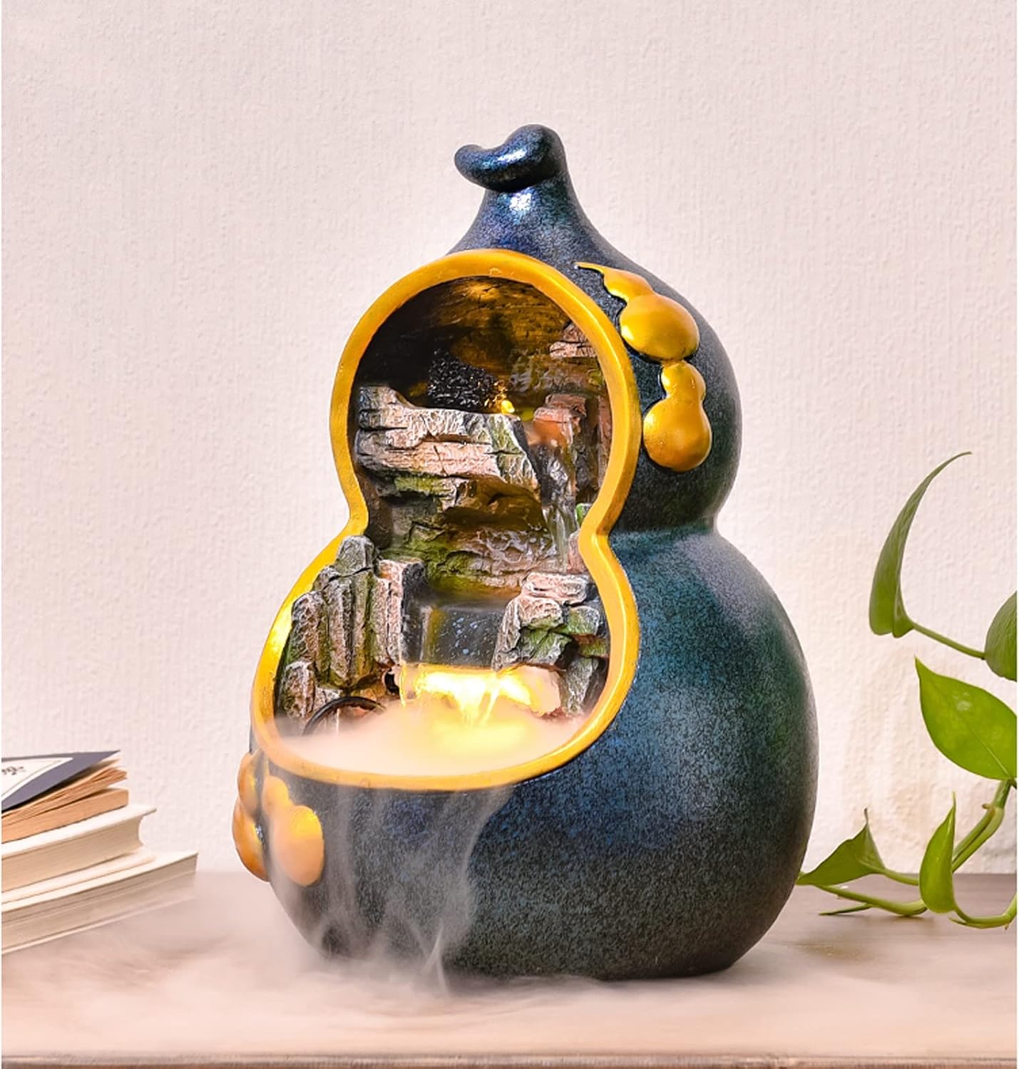 HIHELO Tabletop Fountain Indoor Resin Desktop Fountain Gourd Water Decoration Waterscape Fountain Living Room Desktop Home Desk Decoration Indoor Fountain