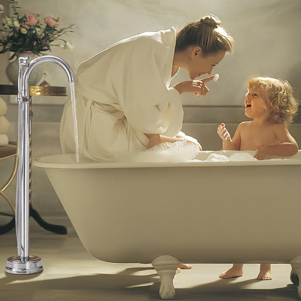 Free Standing Bathtub Faucet Brass Bathtub Faucets High Flow Soaker Tub Faucet with Vintage Handheld Sprayer Polished Chrome