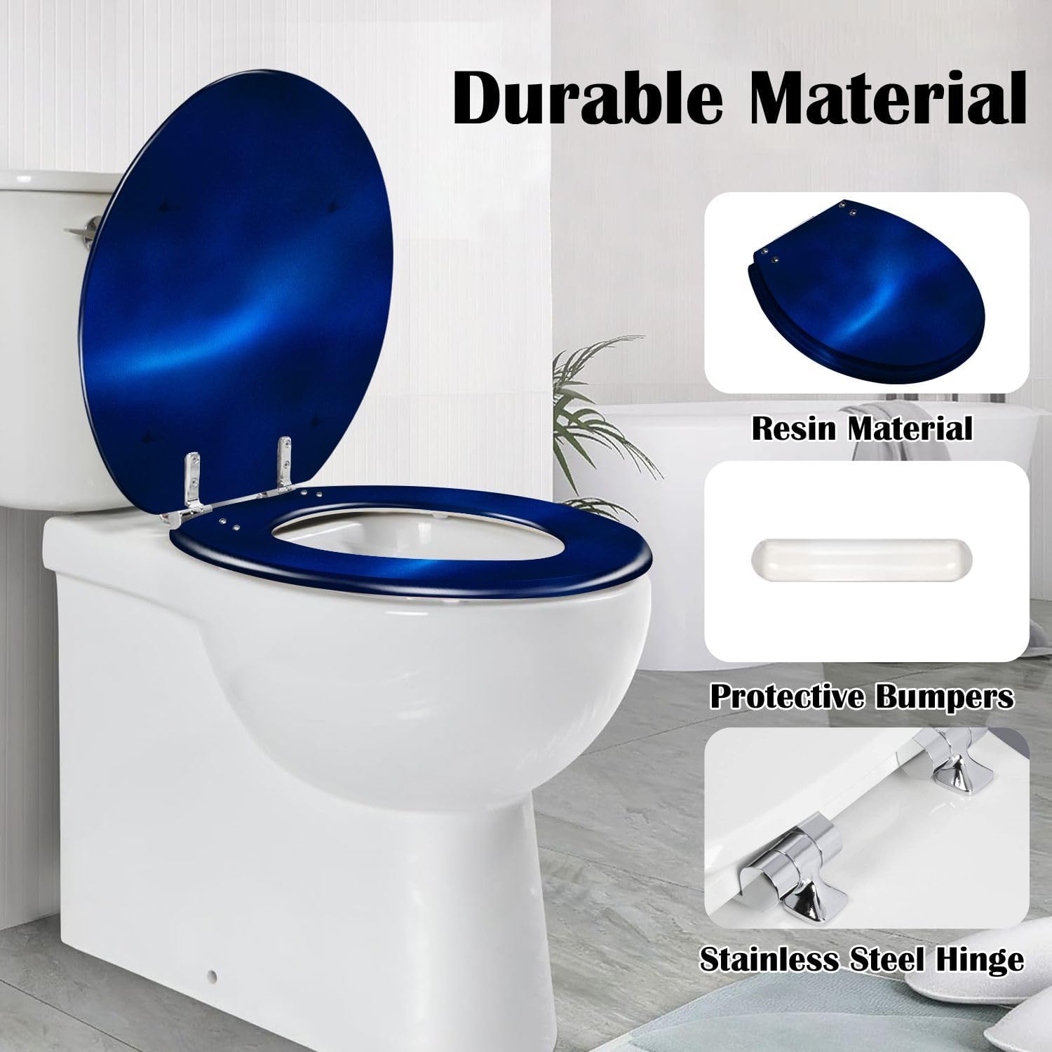 Round Toilet Seat Dark royal blue gradient mesh seamless bg overlay noisy texture Silk Resin Toilet Seat Slow Quiet Close Lid with Quick-Release Hinges Cover Bumpers Easy to Clean Install