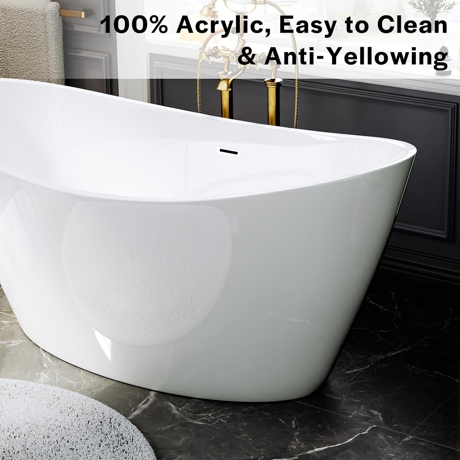 Empava Bathtub, 67' Soaking Tub, Acrylic Free Standing Tub with Center Drain and Overflow, Contemporary Design Bathtub for Bathroom, cUPC Certified, Glossy White