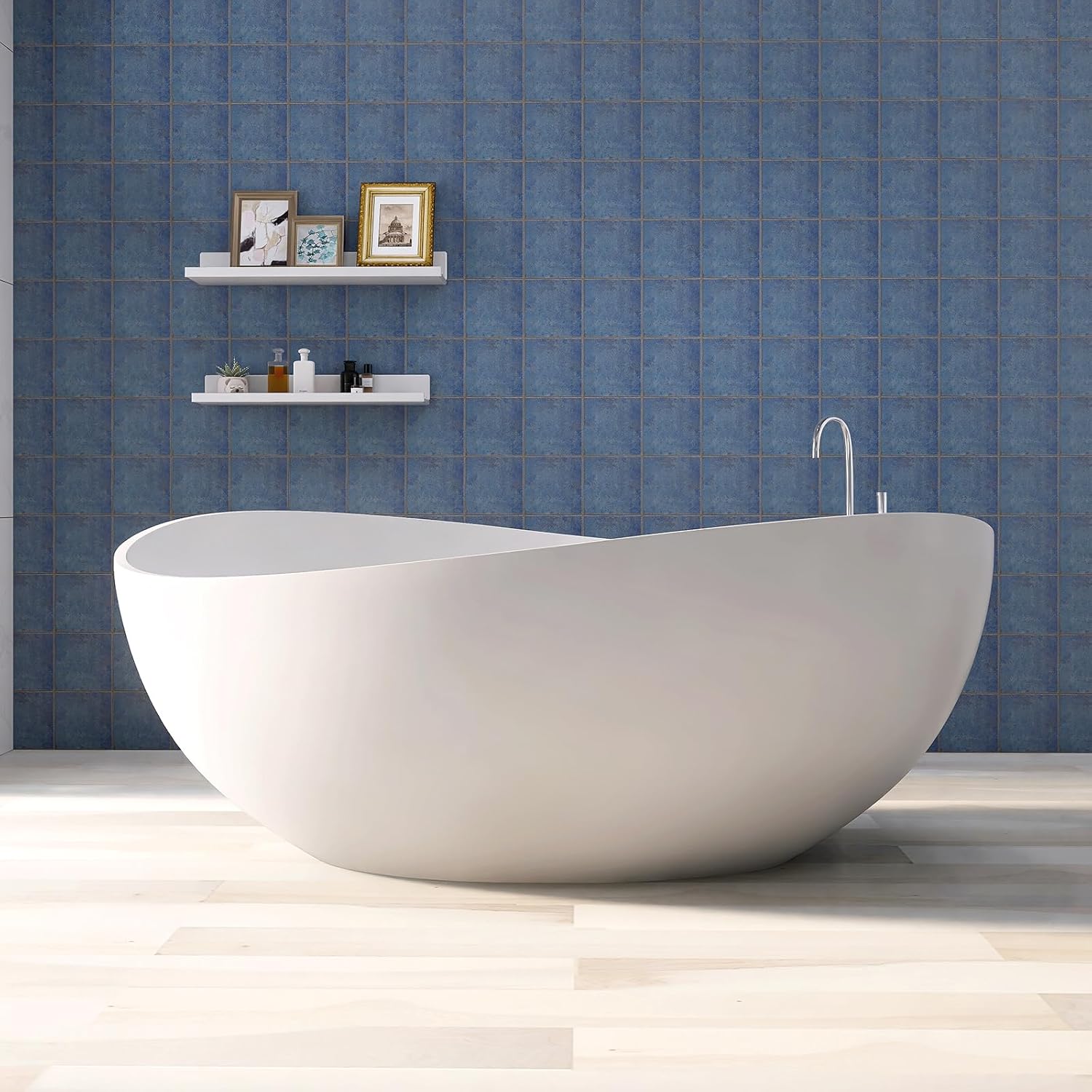 63'' Solid Surface Freestanding Bathtub Matte Soaking Bathtubs Tubs Oval Resin Stone Bathtubs with Overflow and Pop-up Drain - White Free Standing Tub