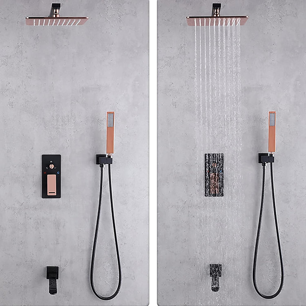 Shower System with Tub Spout 10' Square Rainfall Shower Head System with Handheld Combo Set, Wall Mounted Shower Faucet Set Complete (Color : Chrome)