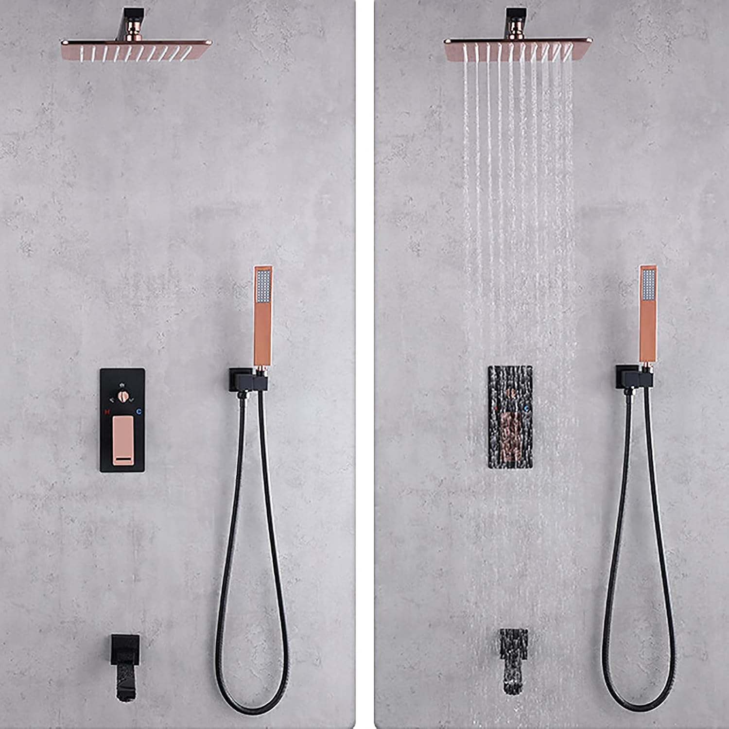 Shower System with Tub Spout 10' Square Rainfall Shower Head System with Handheld Combo Set, Wall Mounted Shower Faucet Set Complete (Color : Chrome)