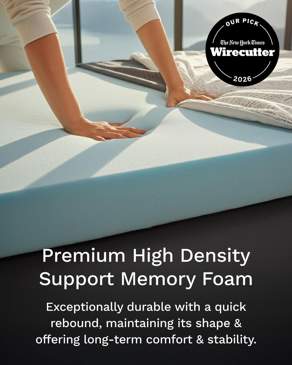 ViscoSoft 4 Inch Memory Foam Mattress Topper Queen - Select High Density Ventilated Mattress Pad - Removable Bamboo-Rayon Cover
