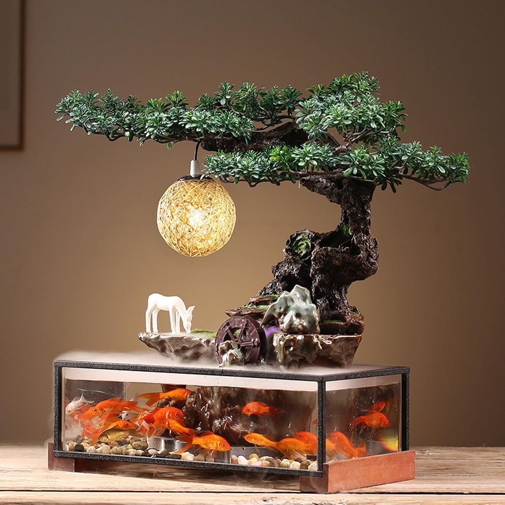 GUERNSEY Tabletop Fountain Study Desk Water Fish Tank Ornaments Home Living Room Desk Decoration Water Circulation Fountain Indoor Fountain