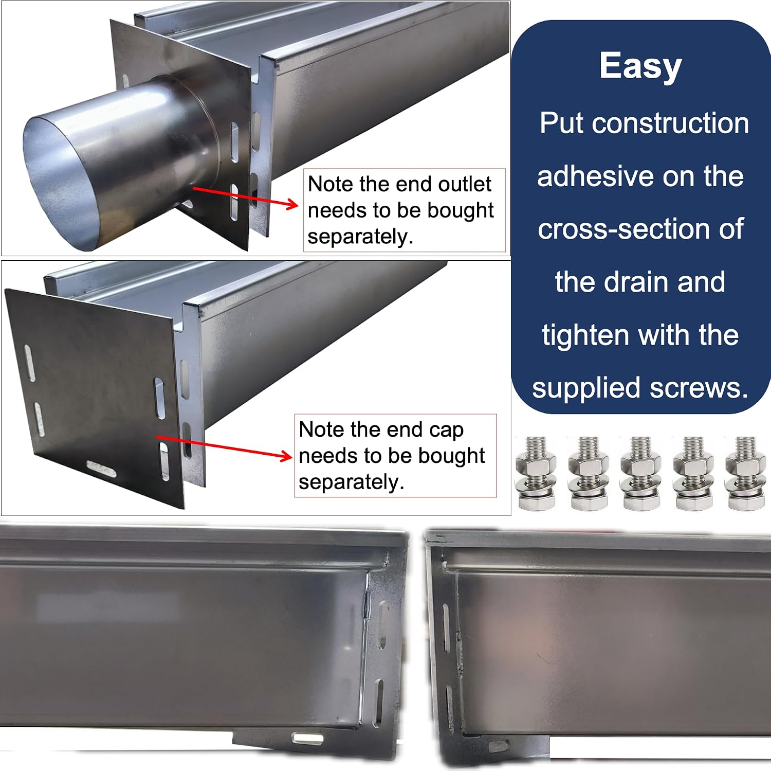 304 Stainless Steel Channel Drain with Galvanized Steel Grate 39.4x5.9x5.5 in, B-Class 28100 lbs Heavy-Duty Drain Kit for 3' Pipe, Trench Drainage System for Outdoor, Driveway, Garage 2pcs