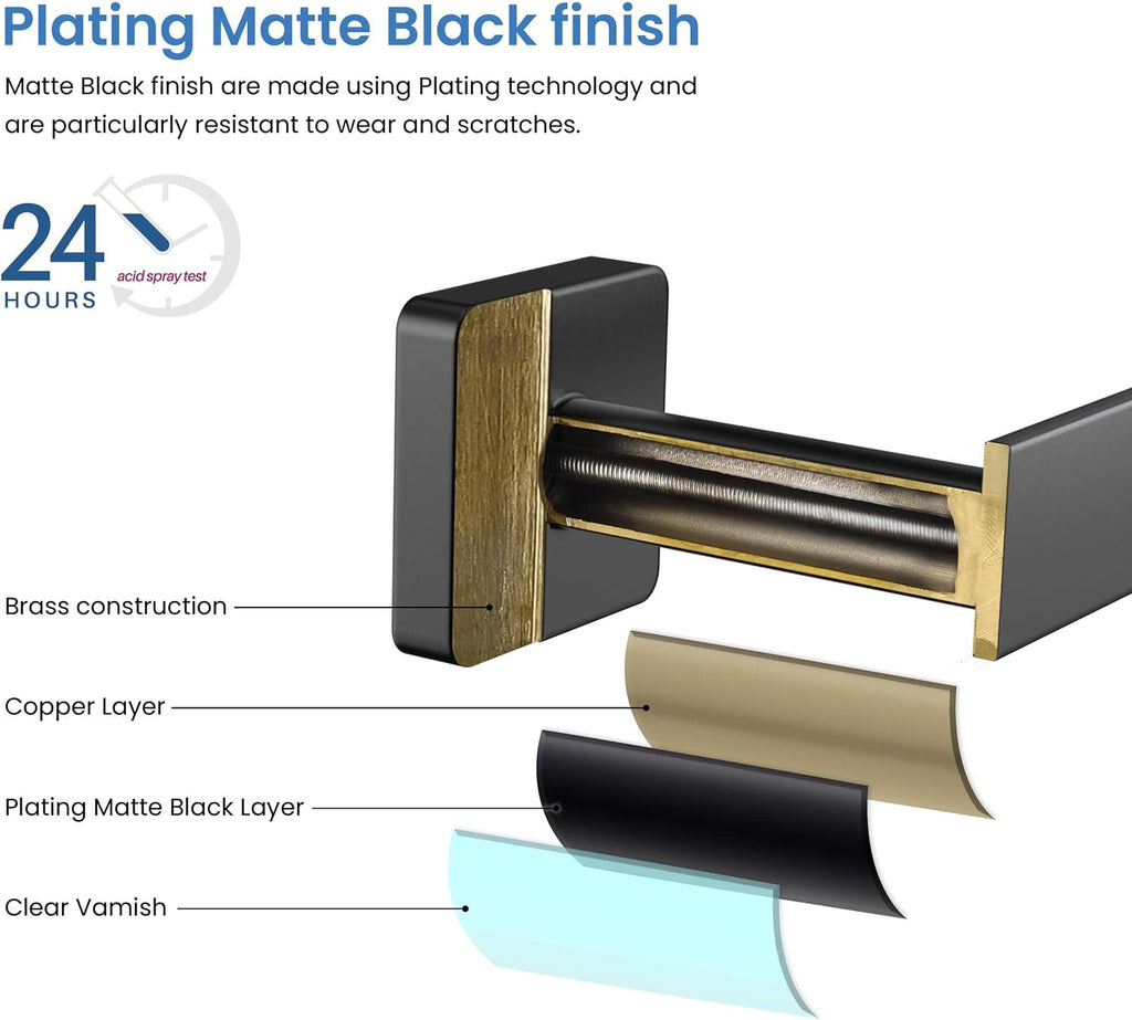Kibi Blaze 5-Piece Bathroom Hardware Set – Includes 19 -Inch Hand Towel Bar and Holder, Toilet Paper Holder, Robe Hook – Wall Mounted, Solid Brass, Modern Bath Accessories (Matte Black, KBA16-5-1)