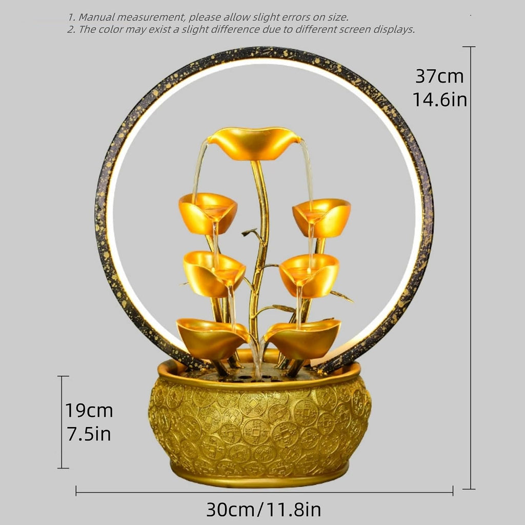Gold Money Tree Feng Shui Tabletop Fountain with LED Light and Automatic Pump, Wealth Luck Indoor Waterfall Decor, Resin Desktop Water Feature for Home Office Zen Relaxation(Small)